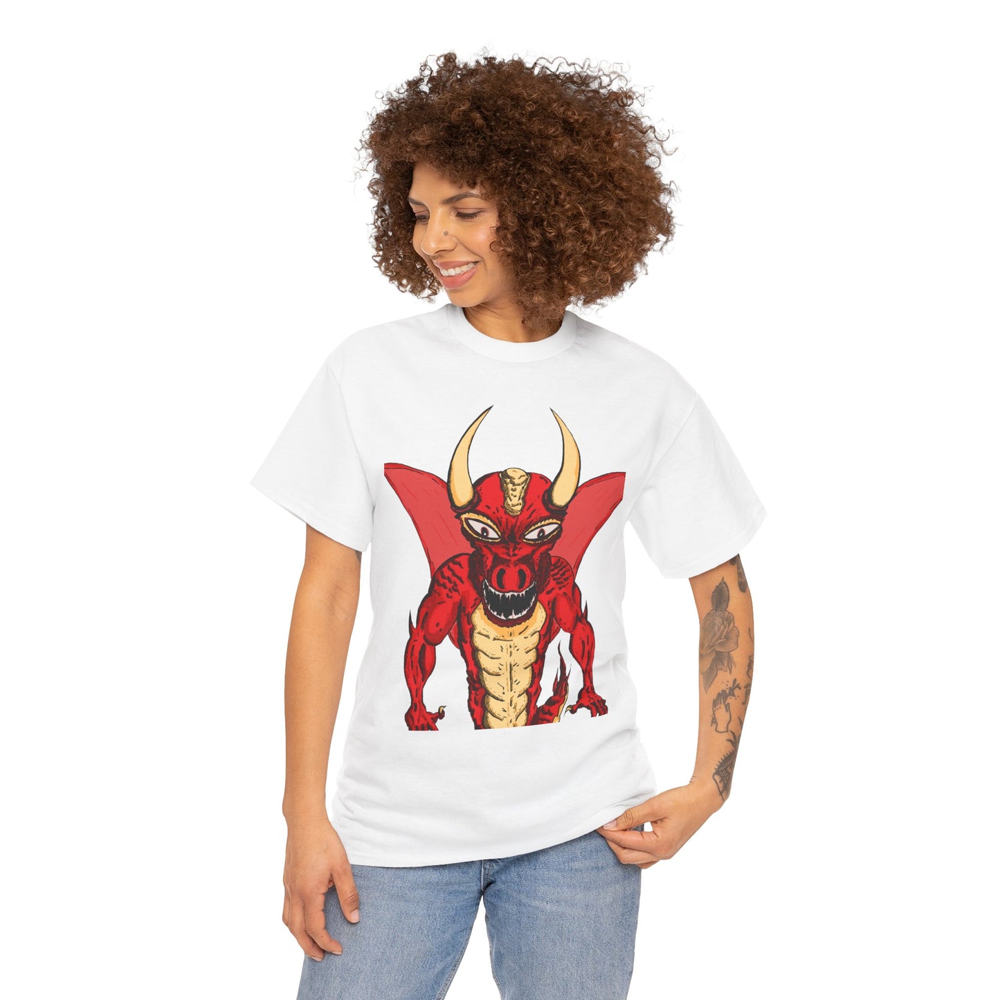 Bold Red Dragon Unisex Heavy Cotton Tee | Graphic Shirt for Anime Fans, Party Wear, Casual Outfit, Gift for Him/Her