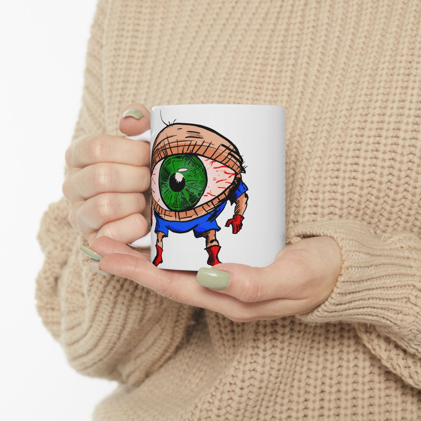 Terrif-EYE-ing Funny Ceramic Mug - Quirky Cartoon Design for Coffee Lovers
