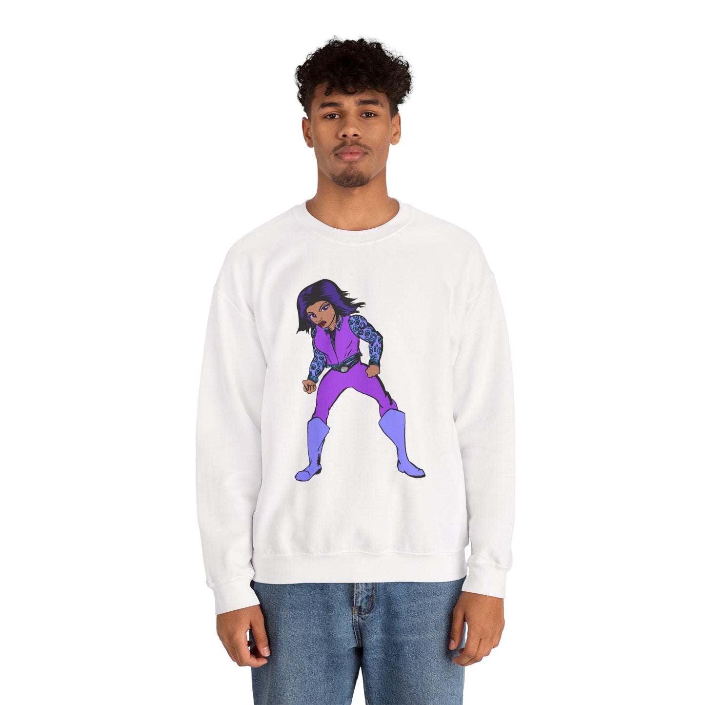 Vintage Retro Hero Crewneck Sweatshirt with Bold Graphic Design