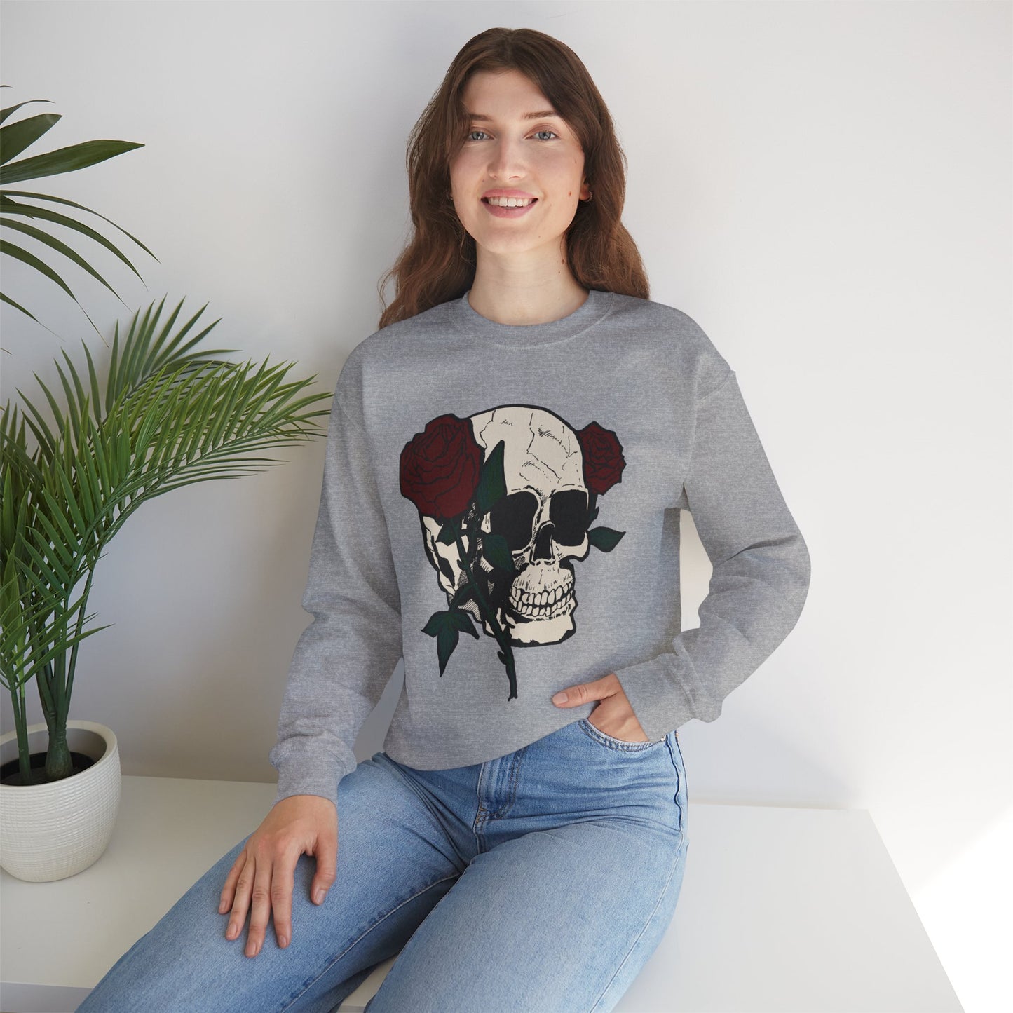 Skull & Rose Crewneck Sweatshirt - Unisex Heavy Blend™