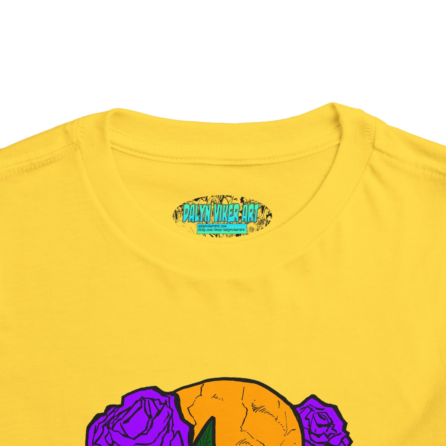 Toddler Tee — Orange Skull with Purple Roses Graphic