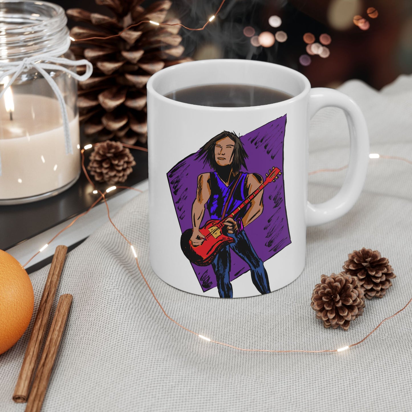 Ceramic Mug with Whimsical Rockstar Art, Unique Gift, Coffee Lover's Mug, Tea Time Essential, Colorful Drinkware