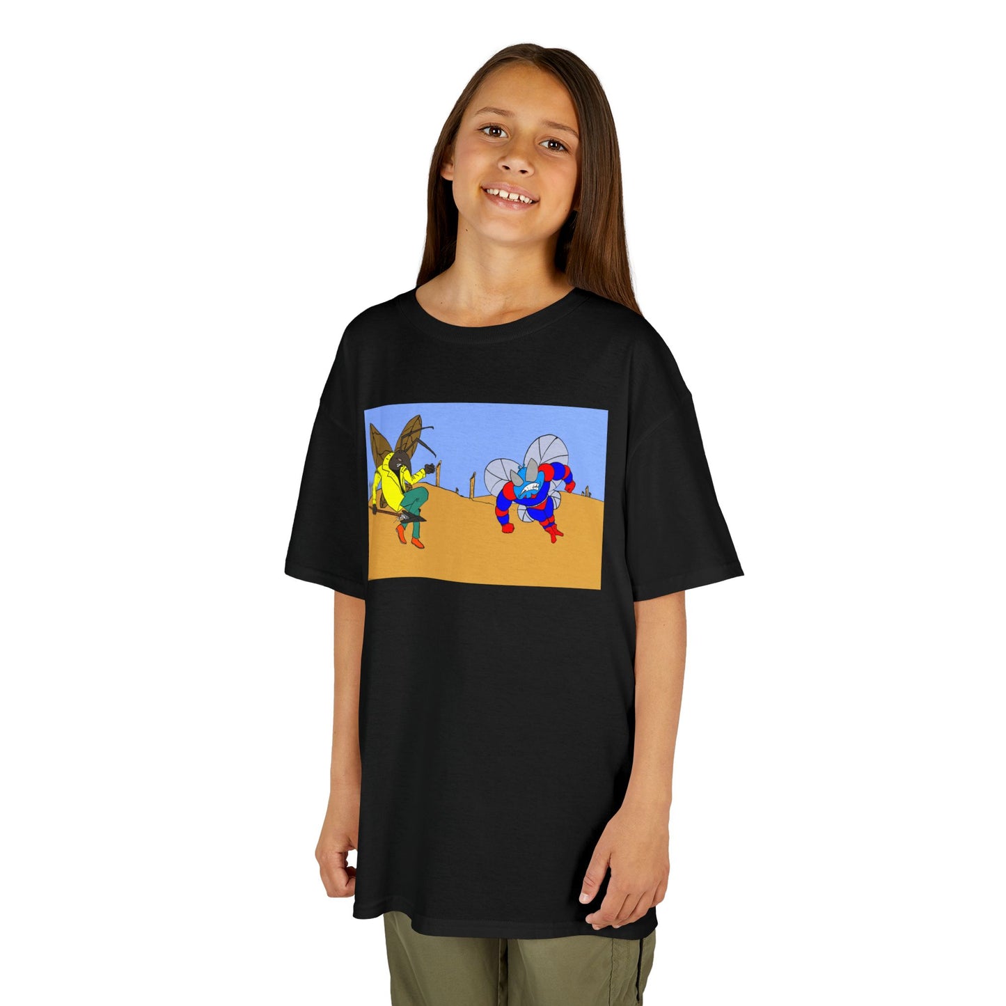 Astro-Fly and Wasp Warrior Kids Tee — Colorful Desert Beetle Cartoon Illustration