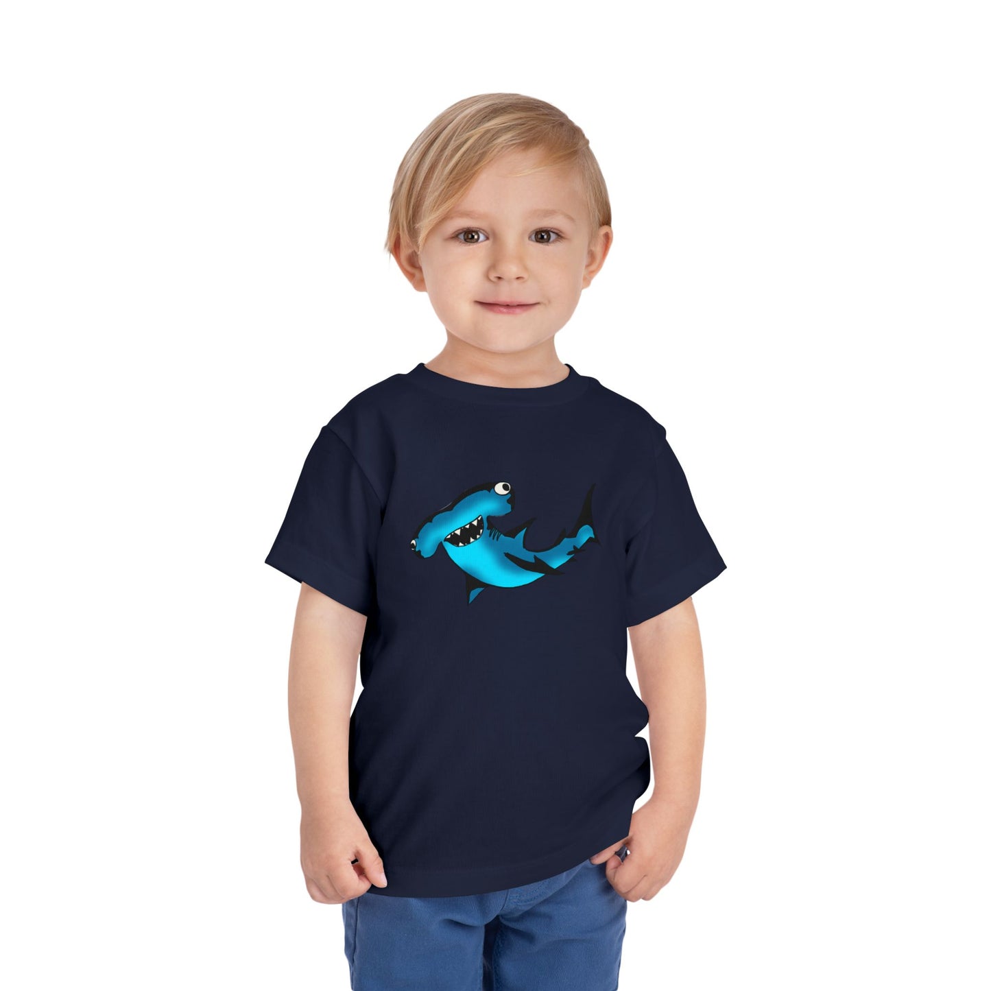 Toddler Shark Tee - Cute Blue Harley Hammerhead Graphic Kids Short Sleeve Shirt