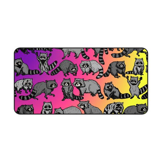 Raccoon Pattern Desk Mat — Colorful Gradient Animal Mouse Pad