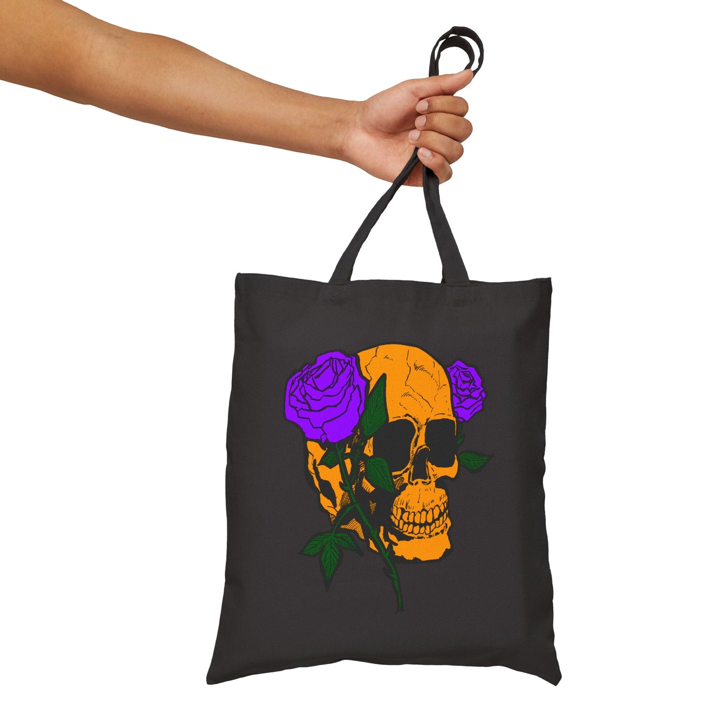 Skull with Purple Roses Canvas Tote Bag