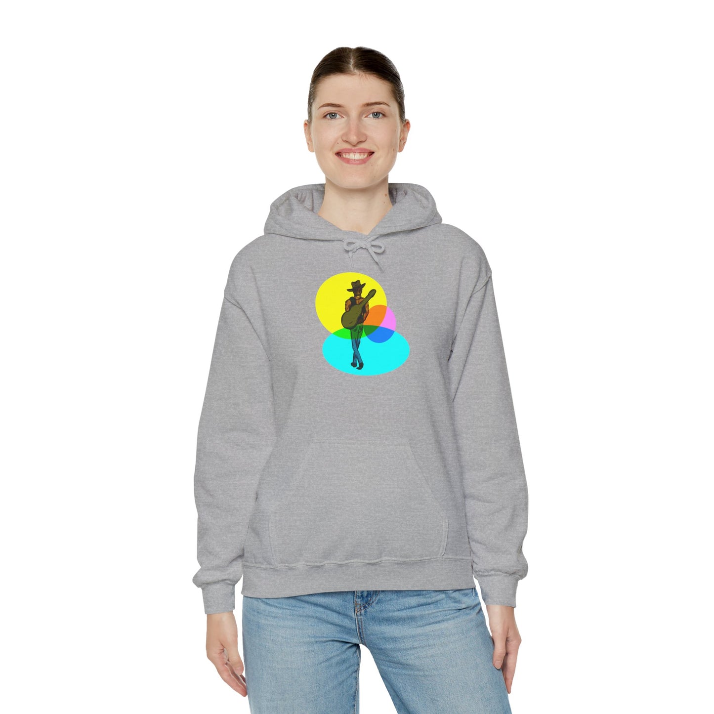 Cowboy with Guitar Hoodie — Colorful Retro Music Graphic Sweatshirt