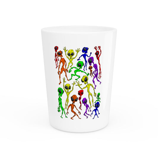 Colorful Alien Dance Party Shot Glass, Vibrant Party Glassware, Unique Gift for Extraterrestrial Lovers, Birthday or Themed Parties