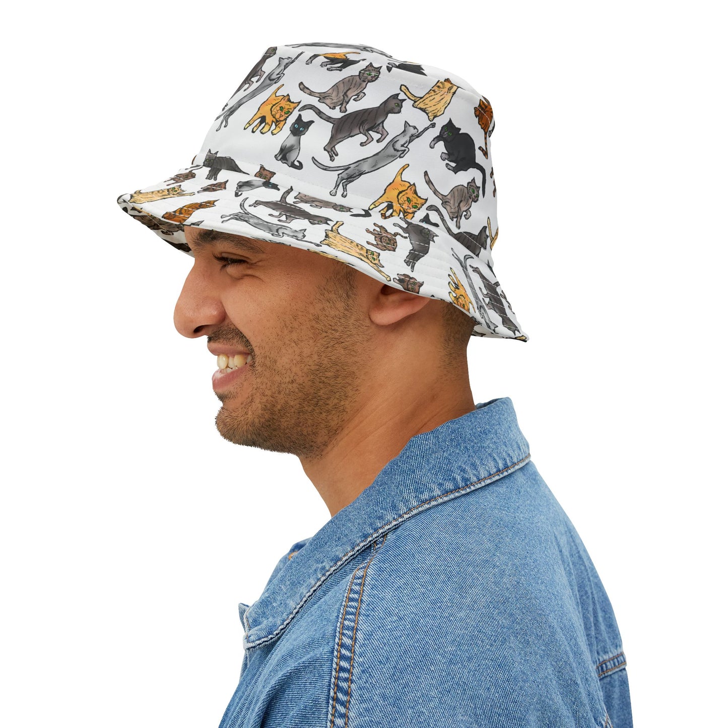 Cat Pattern Bucket Hat — All-Over Print Cute Cat Illustration Accessory