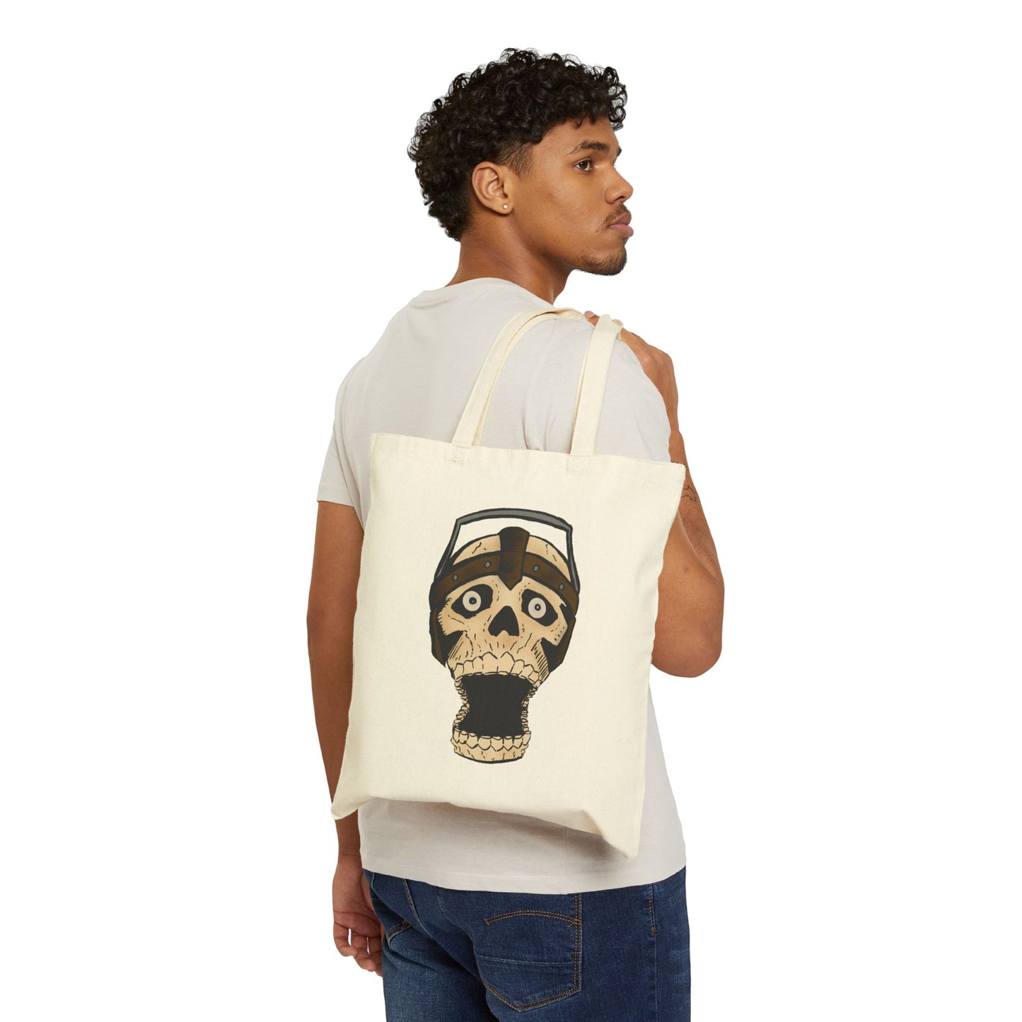 Screaming Skull Canvas Tote Bag — Retro Electrified Skull Design