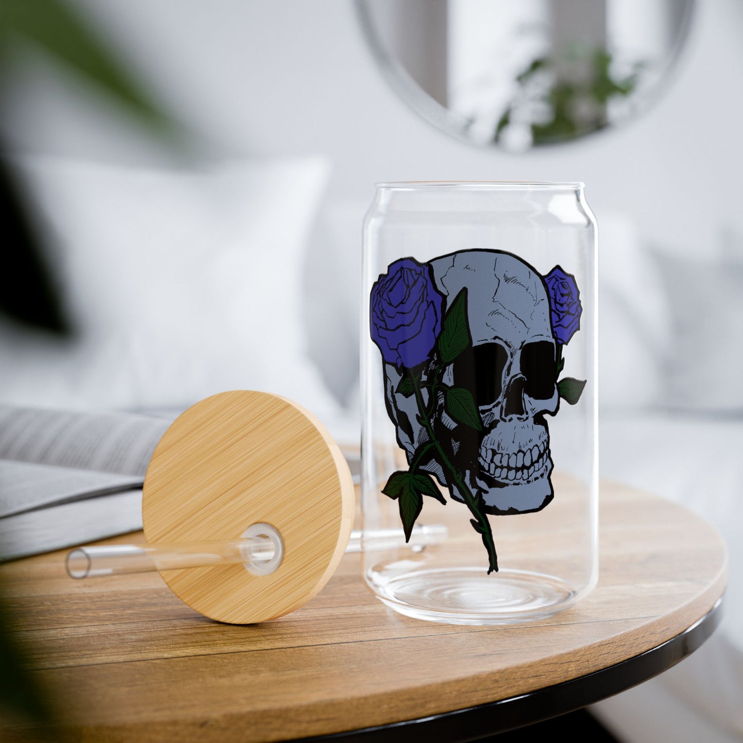 16oz Skull & Rose Sipper Glass - Eco-Friendly Drinkware for Halloween & Everyday Use