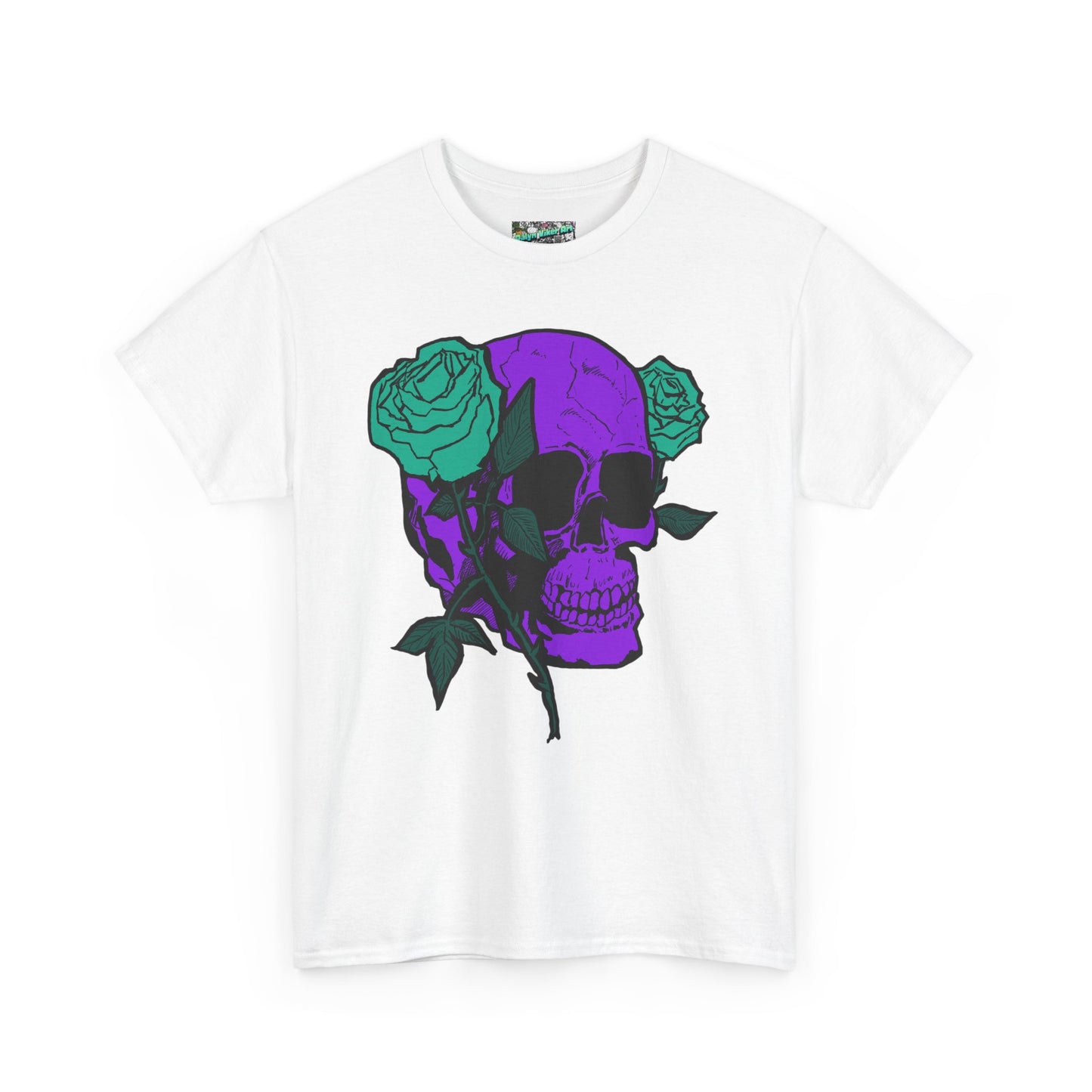 Skull & Rose Tee — Purple Skull with Turquoise Roses Graphic T-Shirt