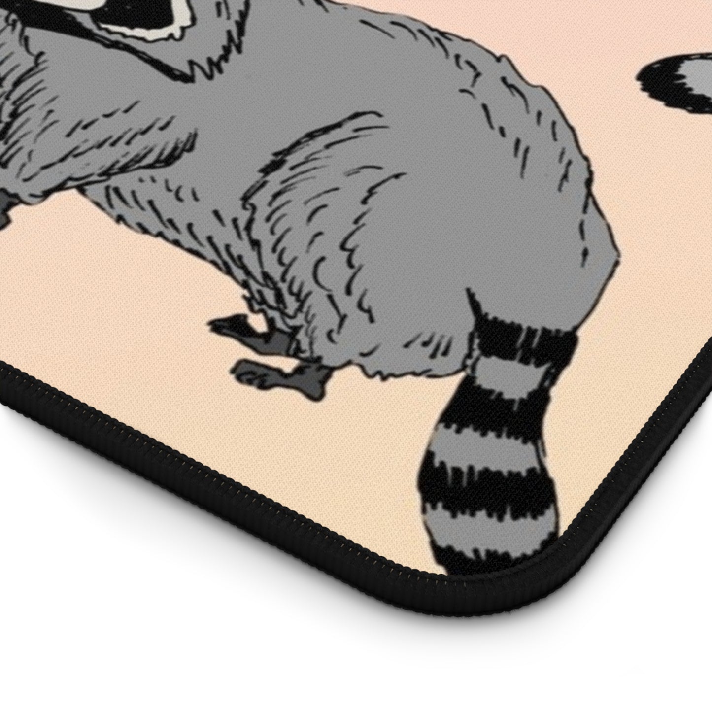 Raccoon Pattern Desk Mat — Cute Pink Gradient Gaming & Office Mouse Pad