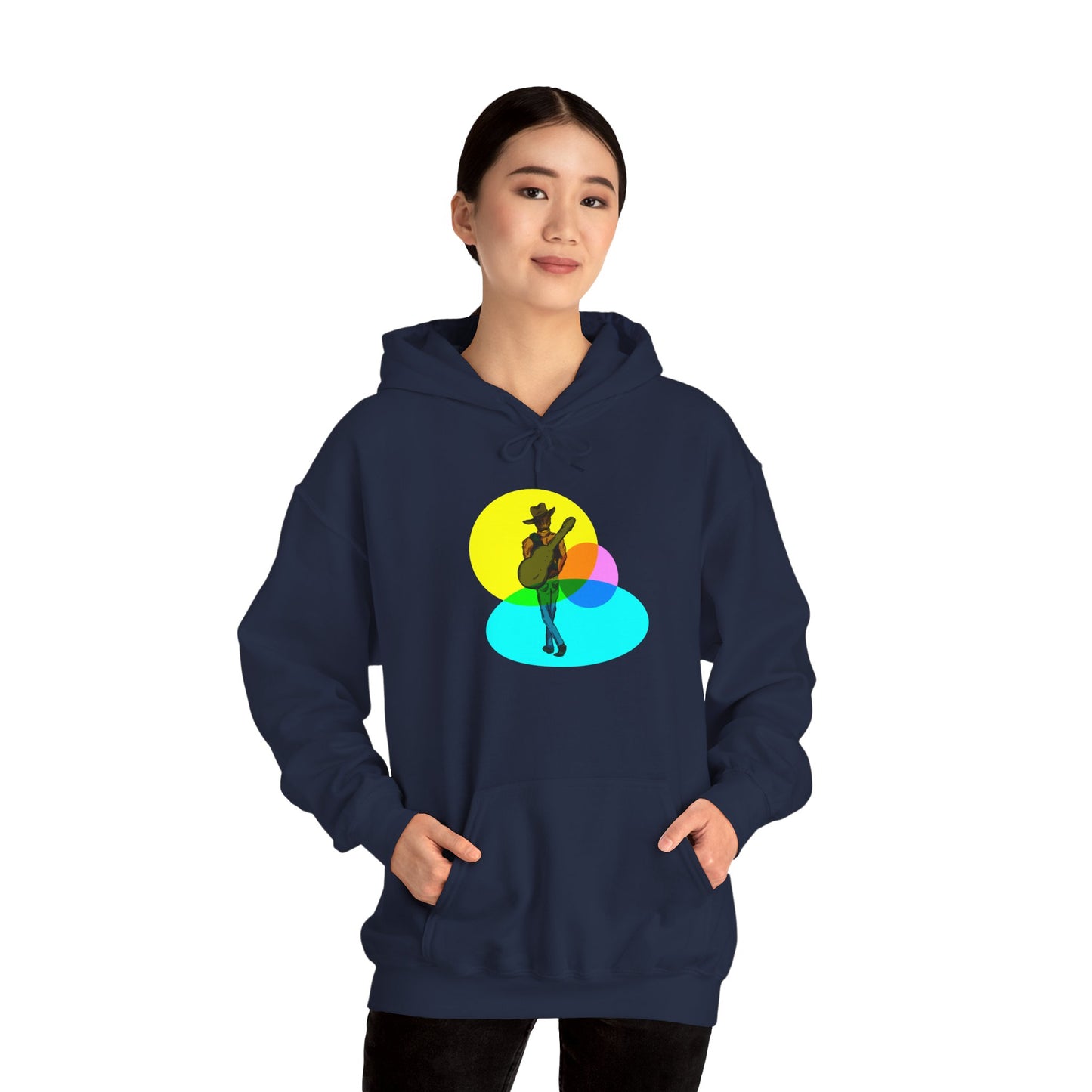 Cowboy with Guitar Hoodie — Colorful Retro Music Graphic Sweatshirt