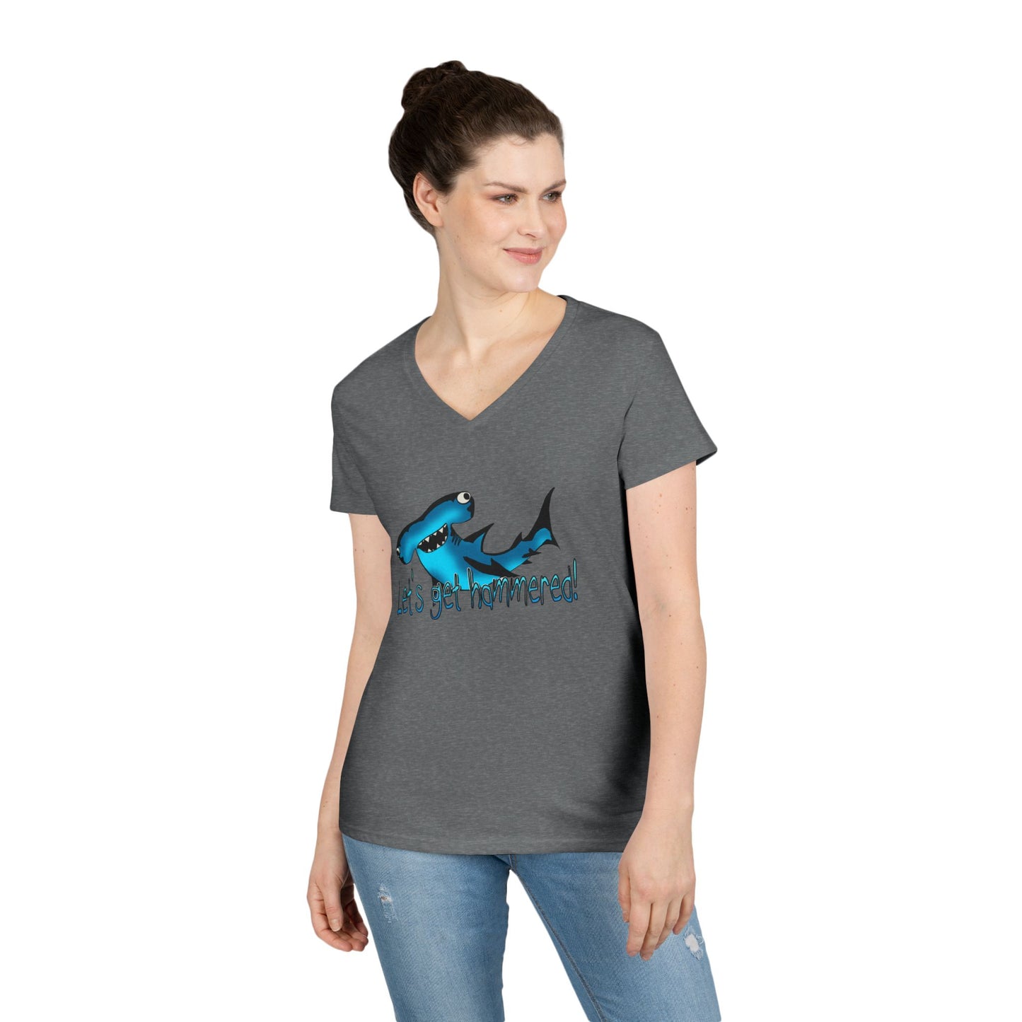 Funny Shark Ladies' V-Neck T-Shirt | Let's Get Hammered Design
