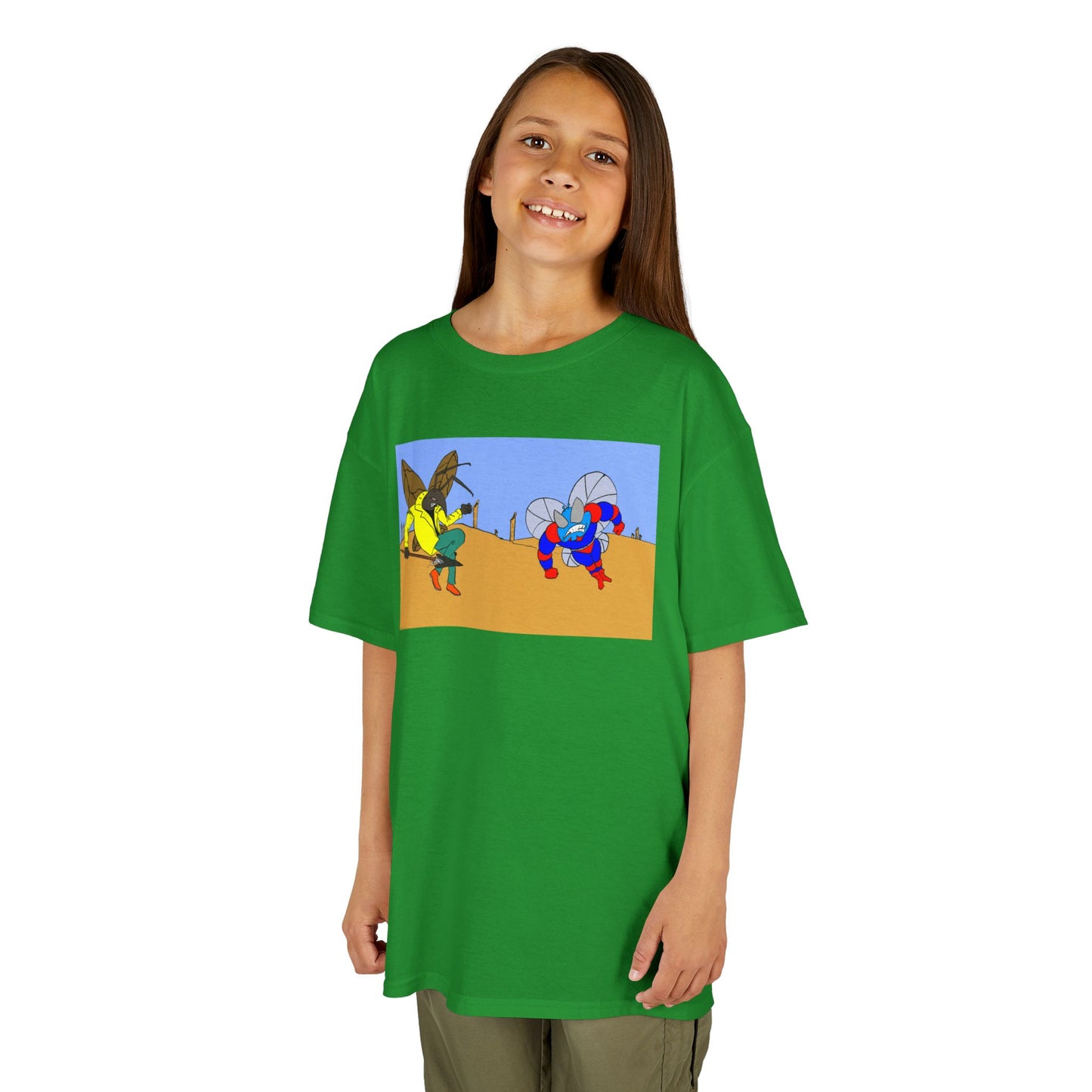 Astro-Fly and Wasp Warrior Kids Tee — Colorful Desert Beetle Cartoon Illustration