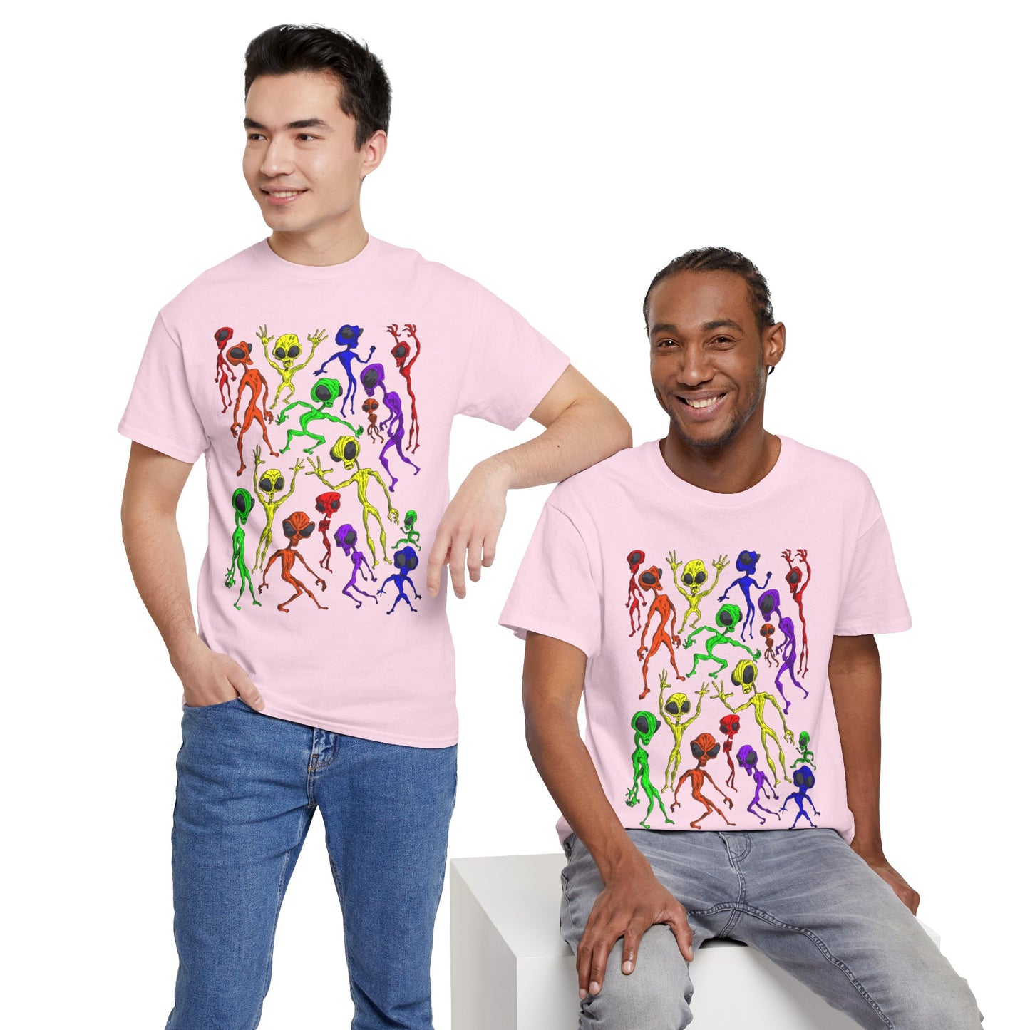 Rainbow Alien Dance Party Unisex Tee - Cosmic Sci-Fi Shirt