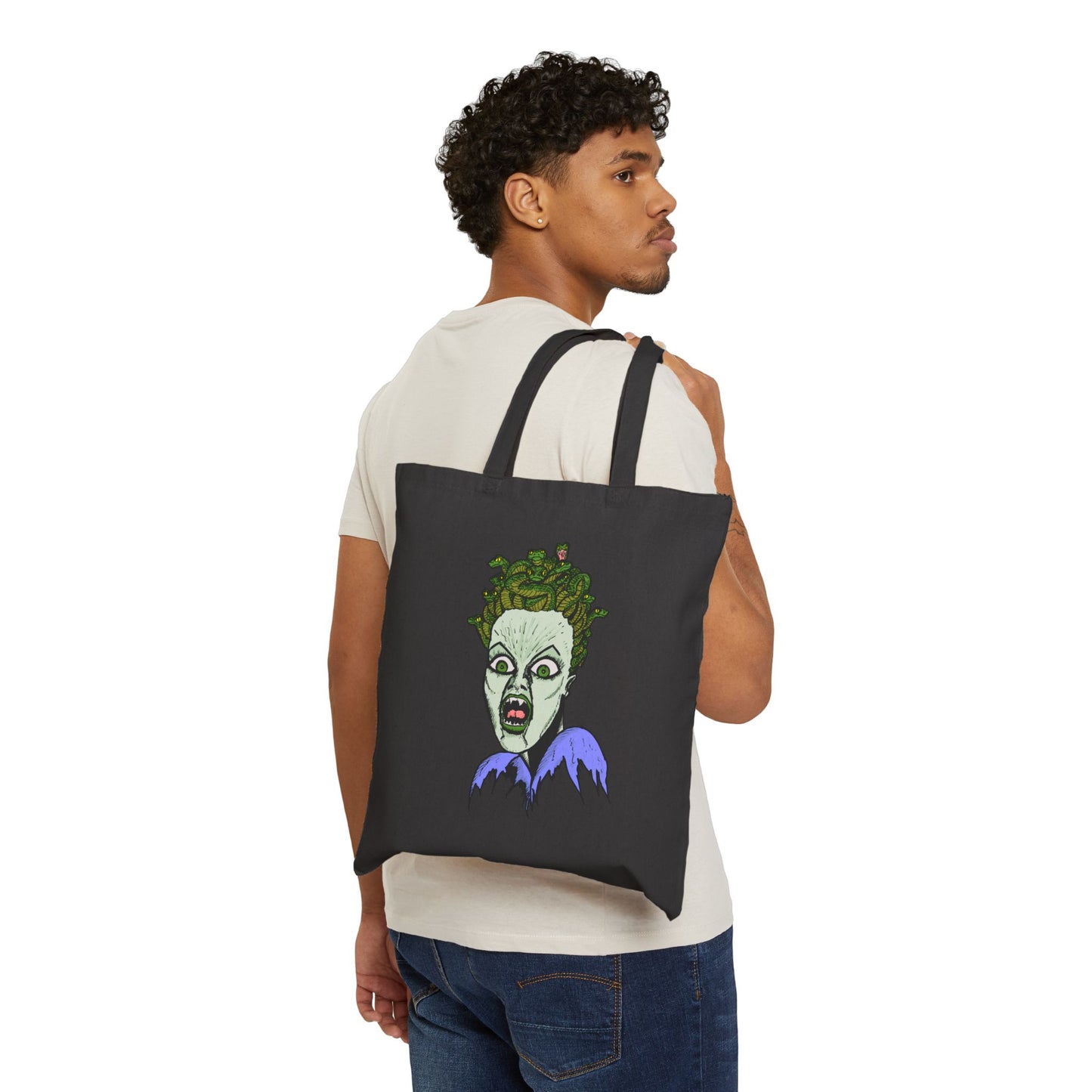 Tote Bag - Green Ghoulish Medusa Face Halloween Canvas Tote