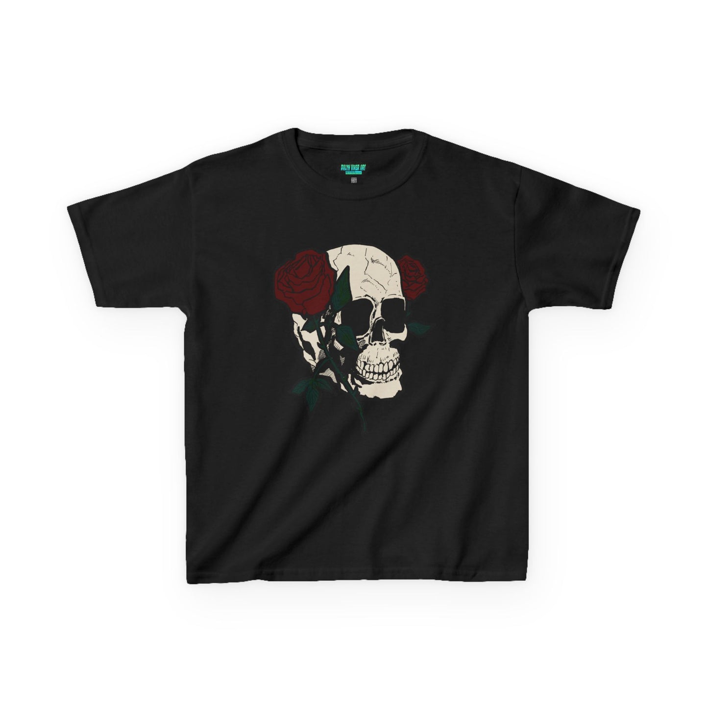 Kids Heavy Cotton Tee - Skull and Roses Graphic Tee for Trendy Kids