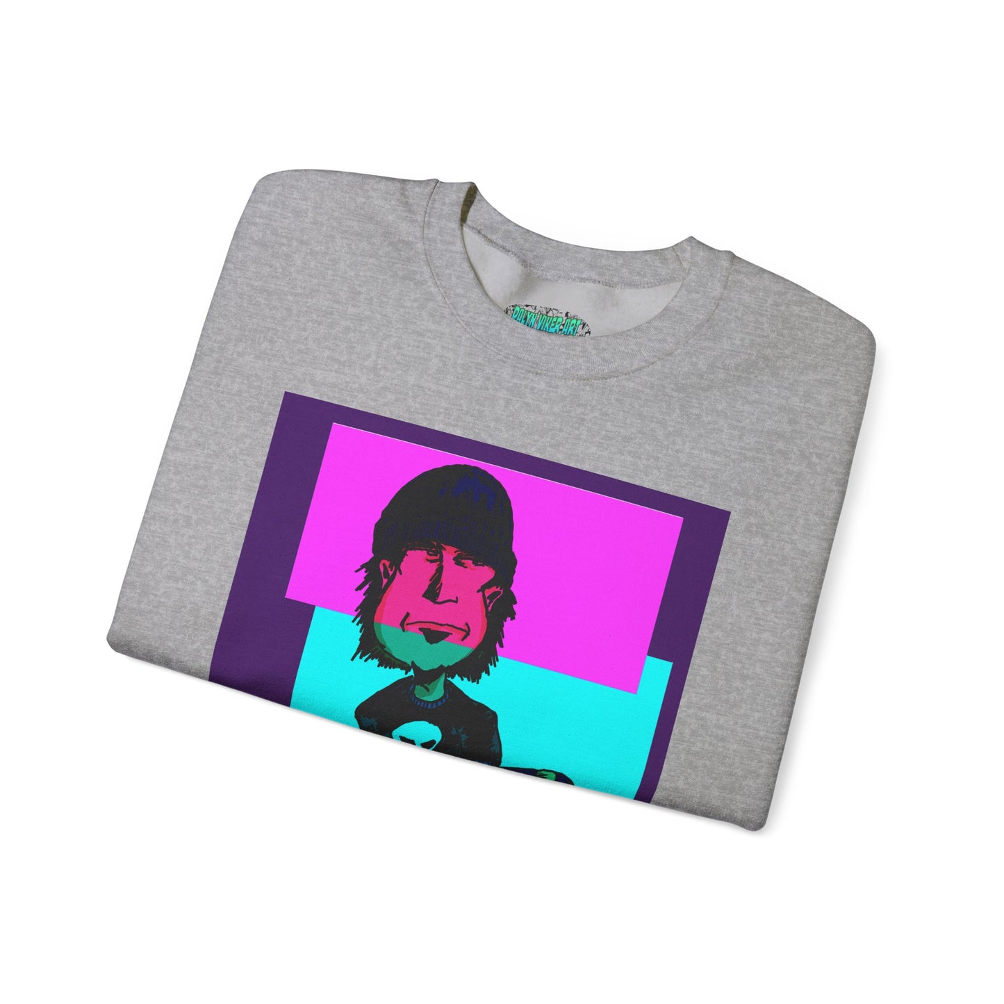 Crewneck Sweatshirt — Retro Neon Skate Punk "Rude Skater Dude" Graphic