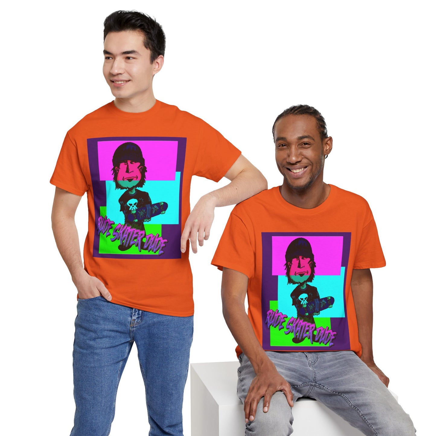 Retro Neon Skateboard Tee — "Rude Skater Dude" Graphic