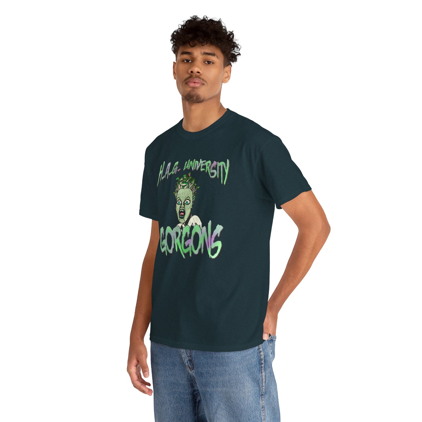 H.A.G. University Gorgons Unisex Heavy Cotton Tee - Spooky & Fun Graphic T-Shirt