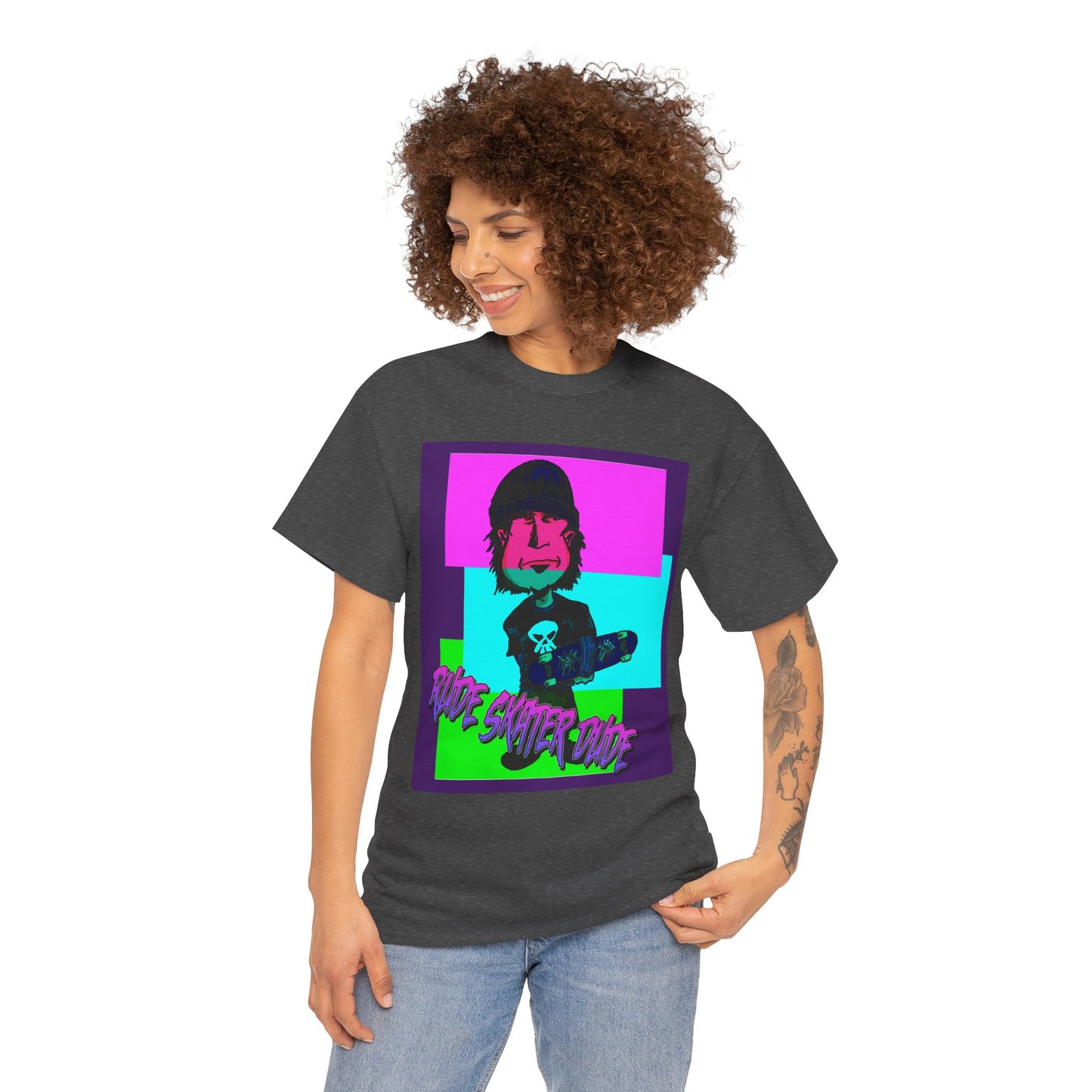 Retro Neon Skateboard Tee — "Rude Skater Dude" Graphic
