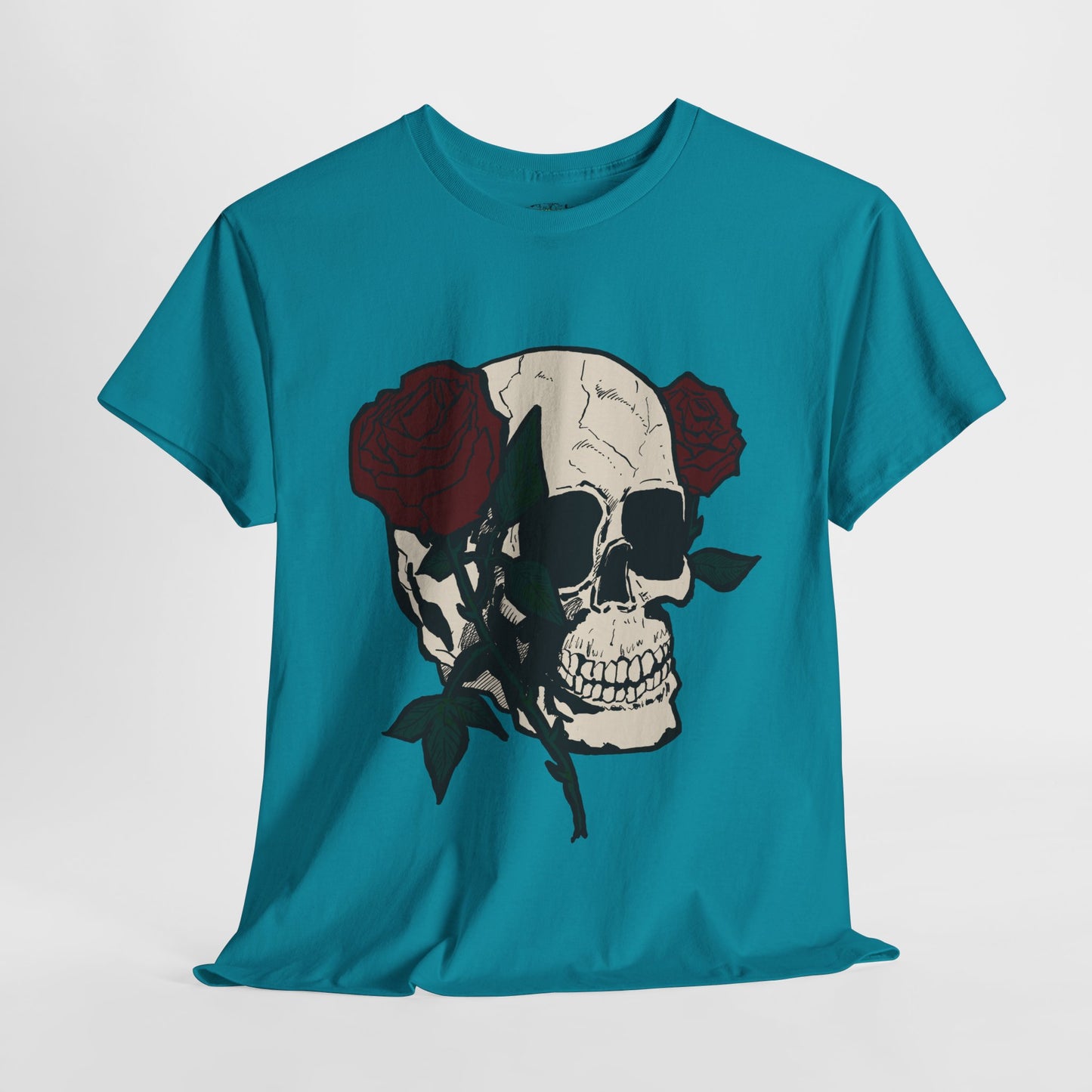 Skull and Roses Unisex Heavy Cotton Tee - Edgy Graphic T-Shirt for Impactful Style