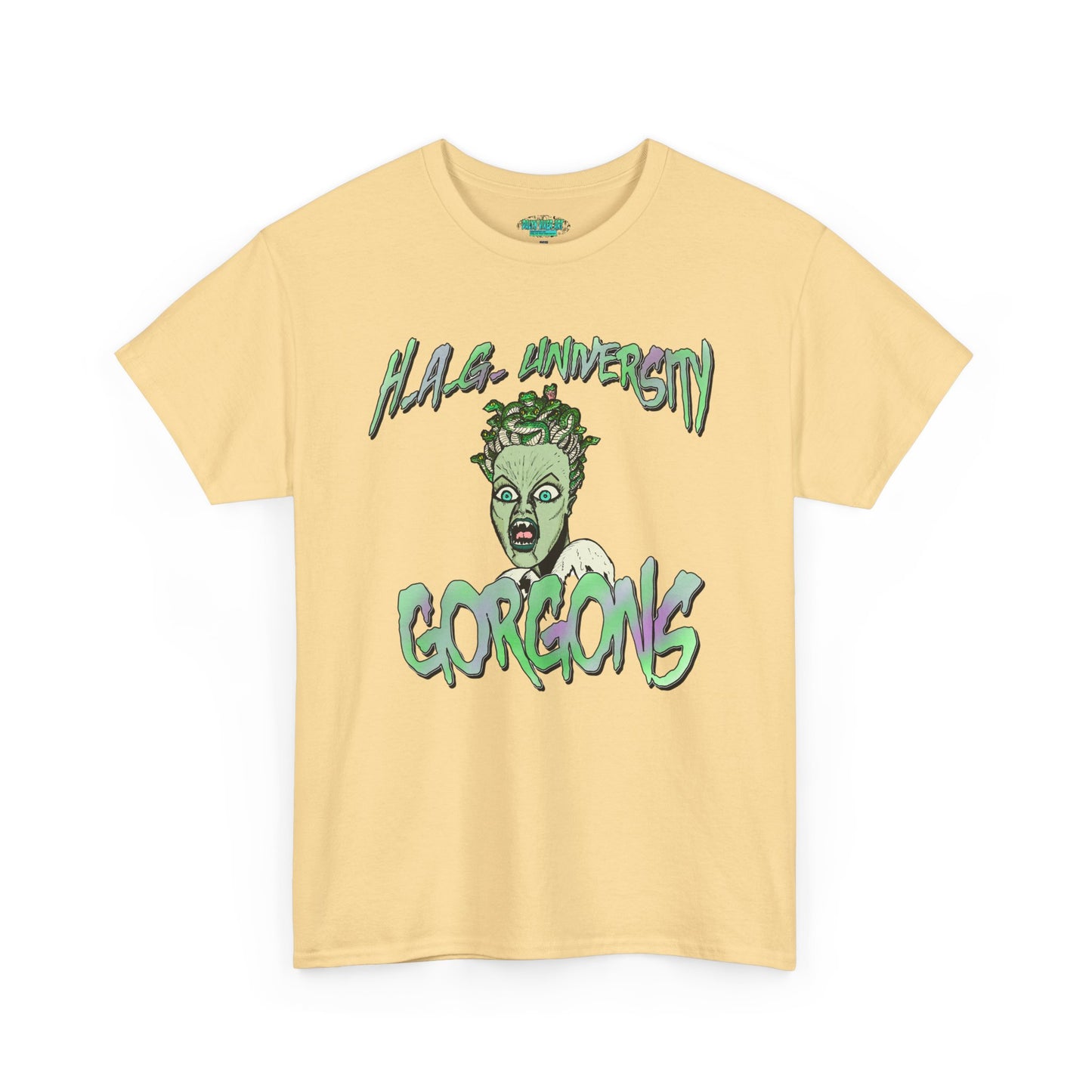 H.A.G. University Gorgons Unisex Heavy Cotton Tee - Spooky & Fun Graphic T-Shirt