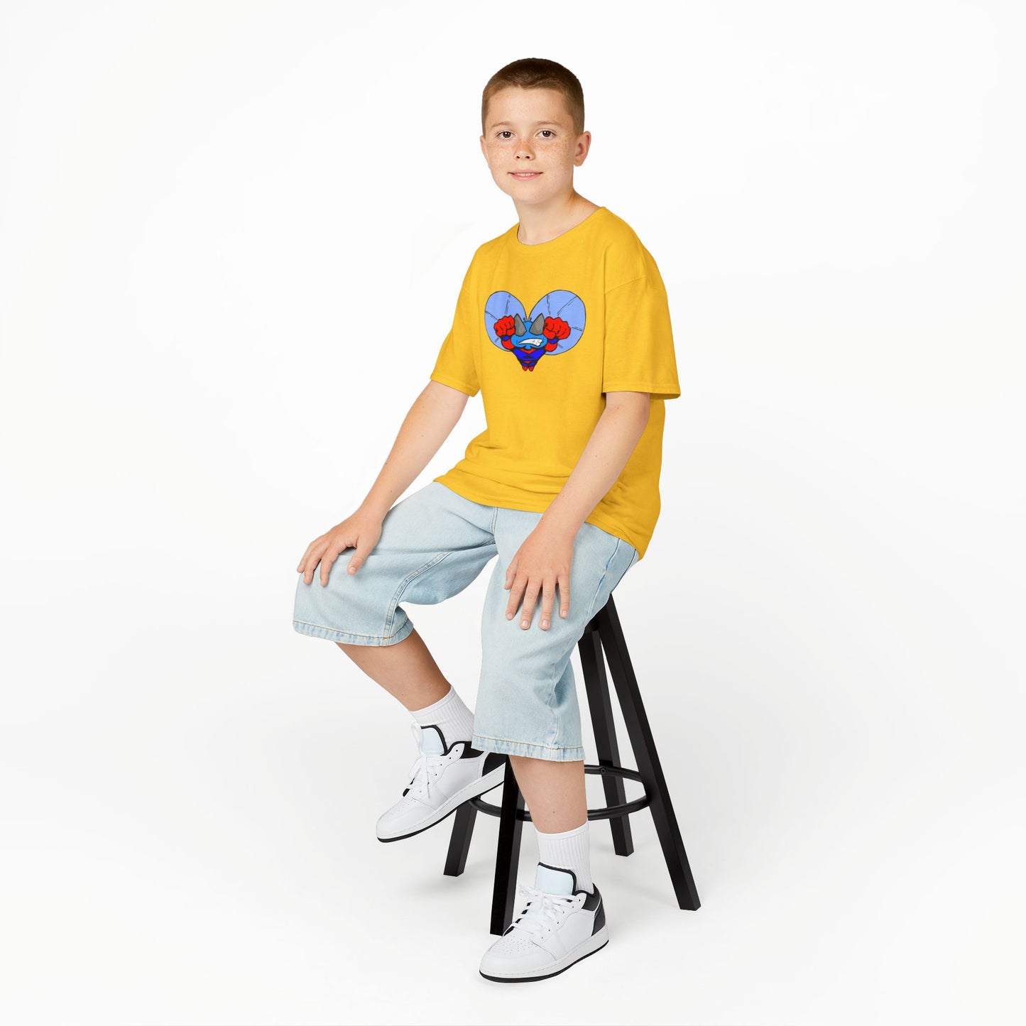 Astro-Fly Kids Superhero T‑Shirt — Cute Blue Hero Design