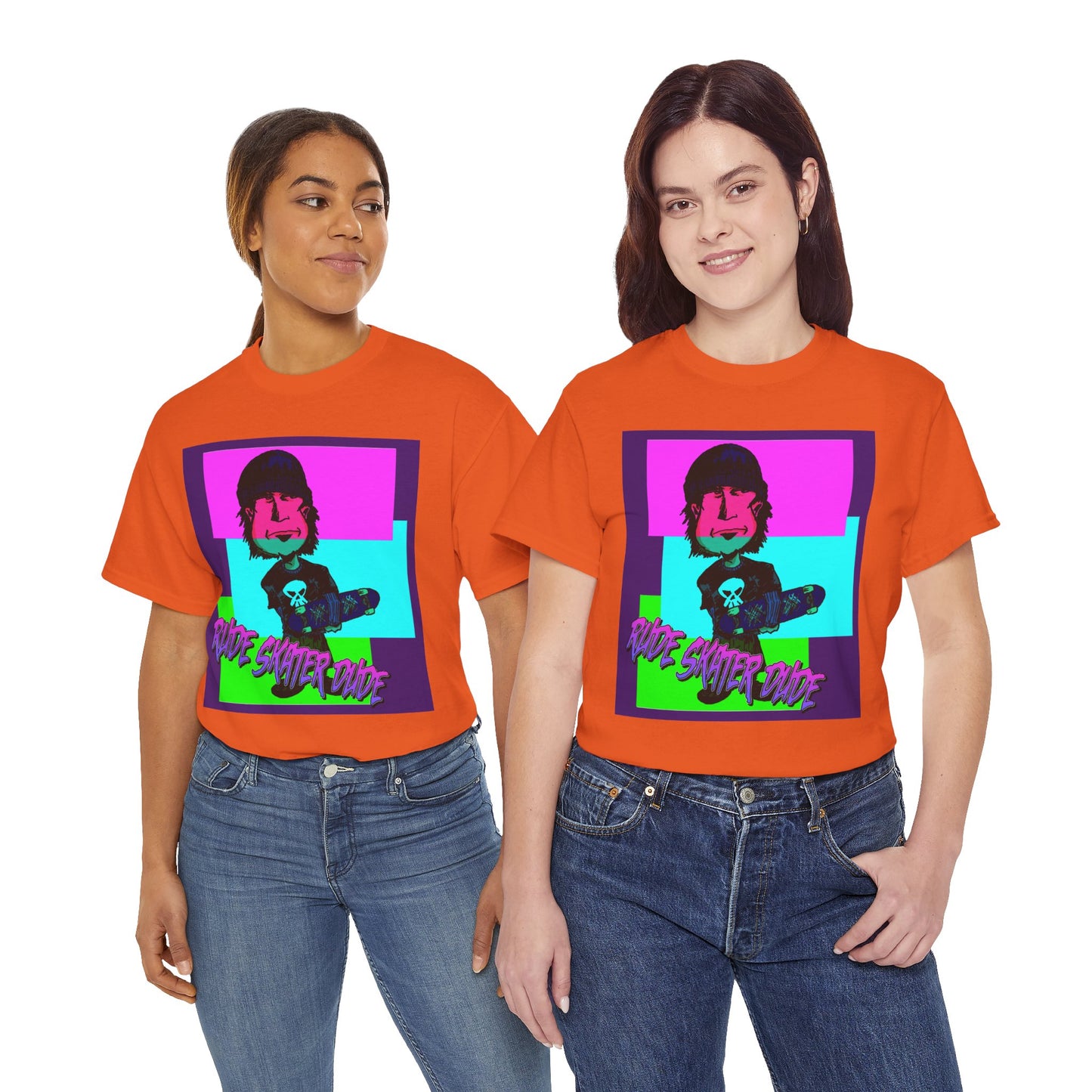 Retro Neon Skateboard Tee — "Rude Skater Dude" Graphic