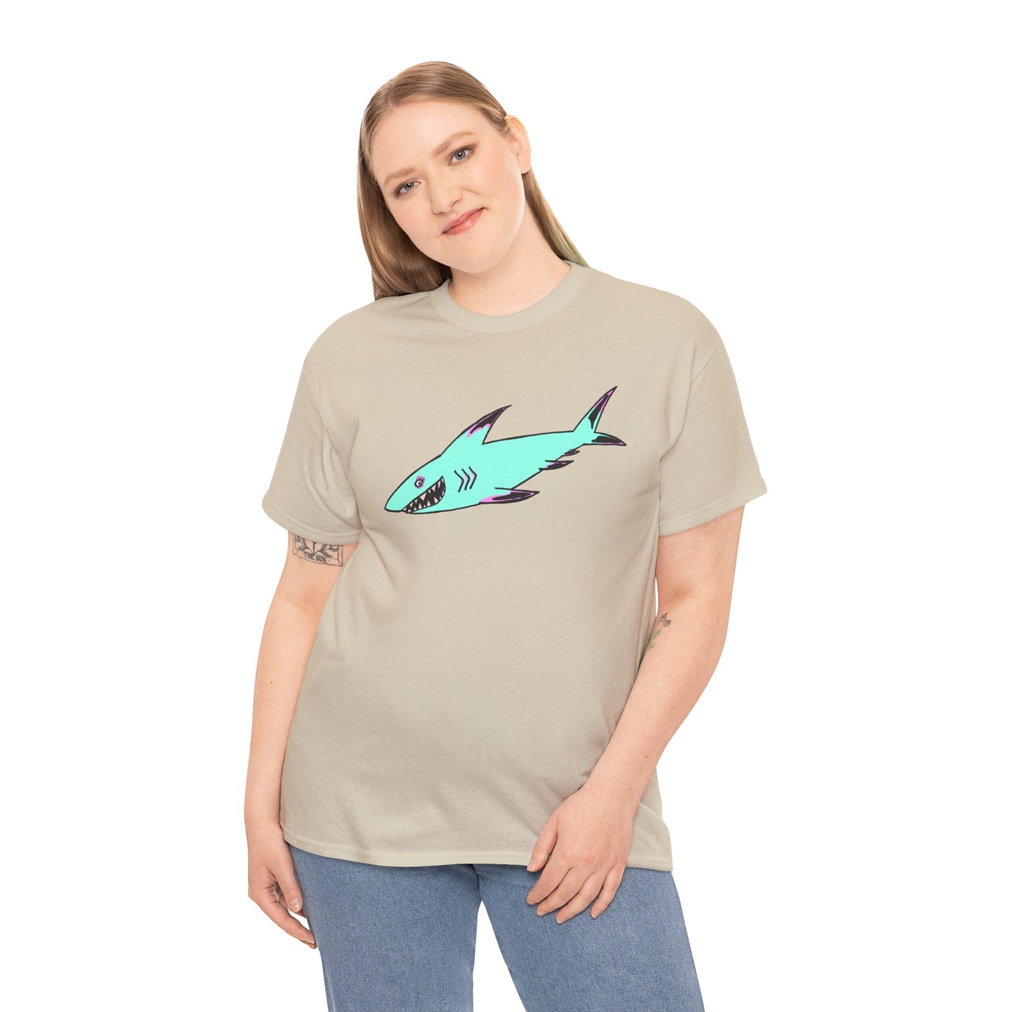 Cool Shark Graphic Unisex Heavy Cotton Tee, Ocean Lover Shirt, Beachwear, Casual Everyday Tee, Gift for Sharks Fans