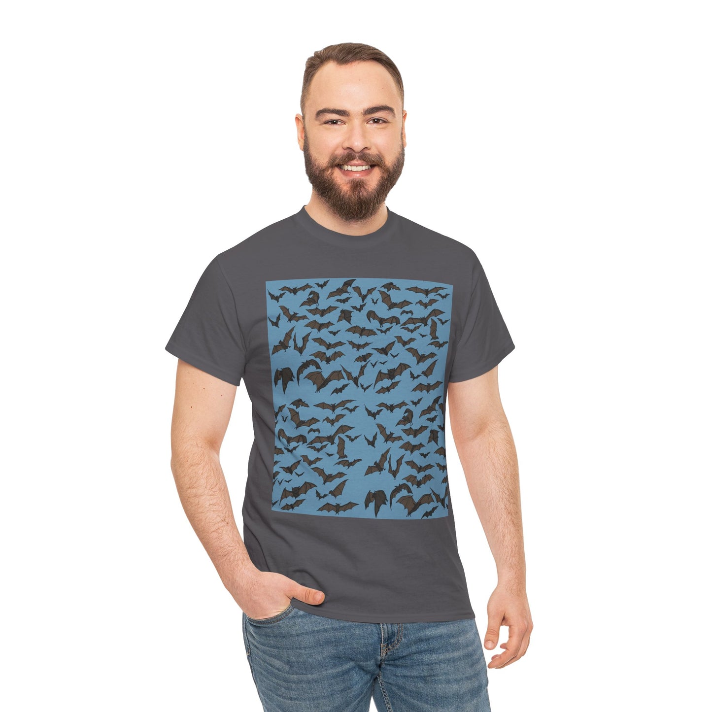 Unisex Bat Print Cotton Tee, Casual Graphic Tee, Halloween Apparel, Unique Gift for Animal Lovers, Stylish Everyday Wear