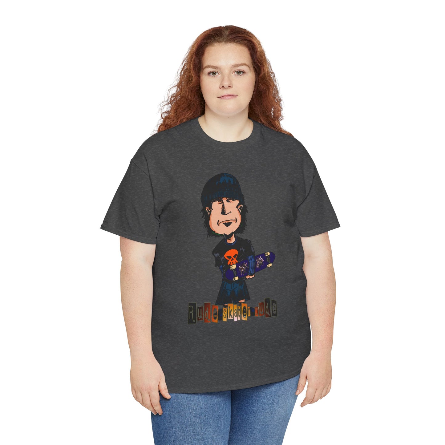 Rude Skater Dude Cartoon Skate Punk T-Shirt — Skateboarding Tee with Skull Design