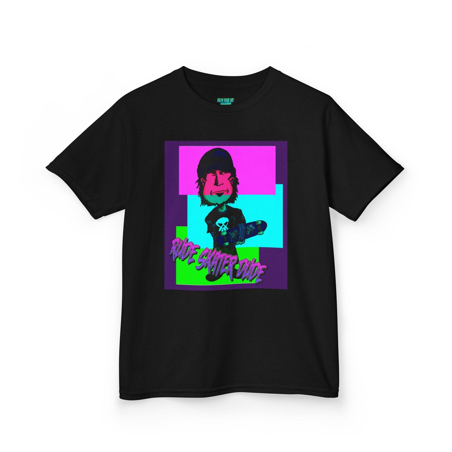 Kids Tee — Retro Neon Rude Skater Dude Kid Graphic T-Shirt