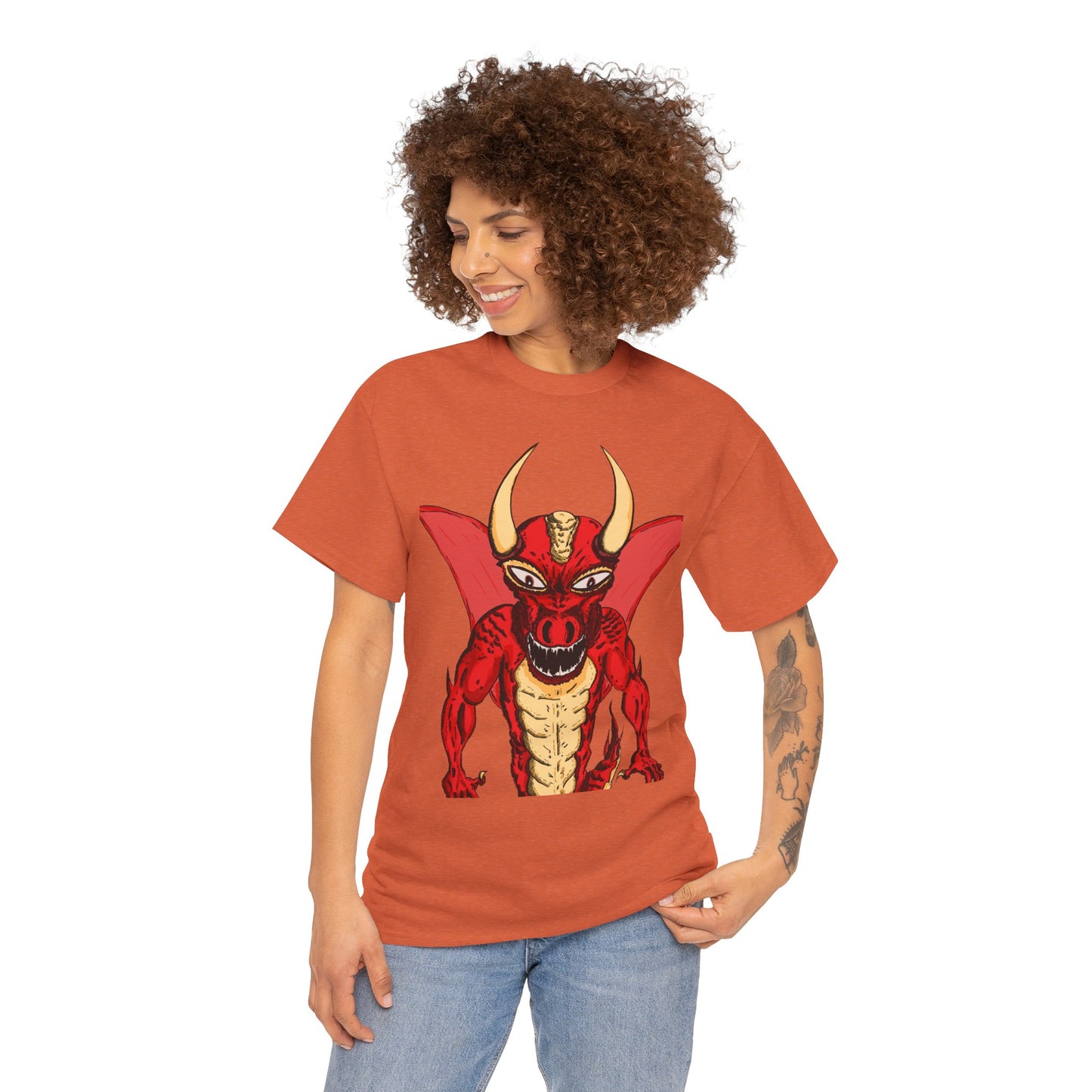 Bold Red Dragon Unisex Heavy Cotton Tee | Graphic Shirt for Anime Fans, Party Wear, Casual Outfit, Gift for Him/Her