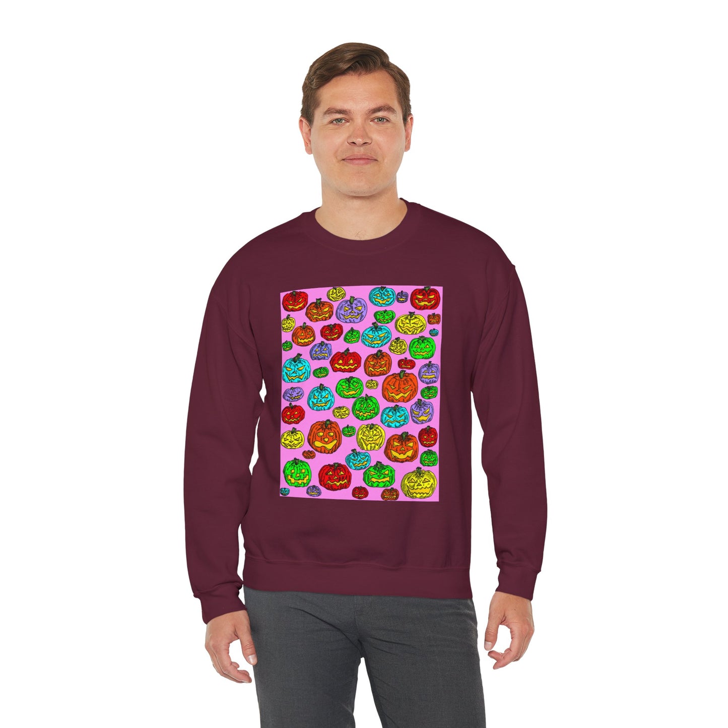 Colorful Pumpkin Crewneck Sweatshirt for Fall Celebrations