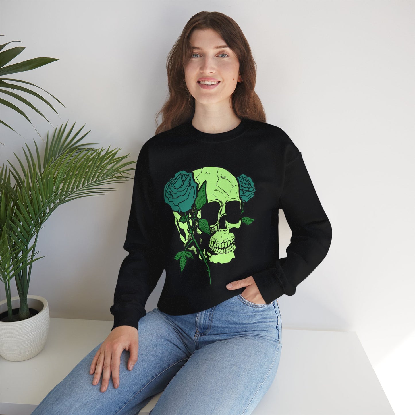 Skull and Roses Crewneck Sweatshirt for Unisex