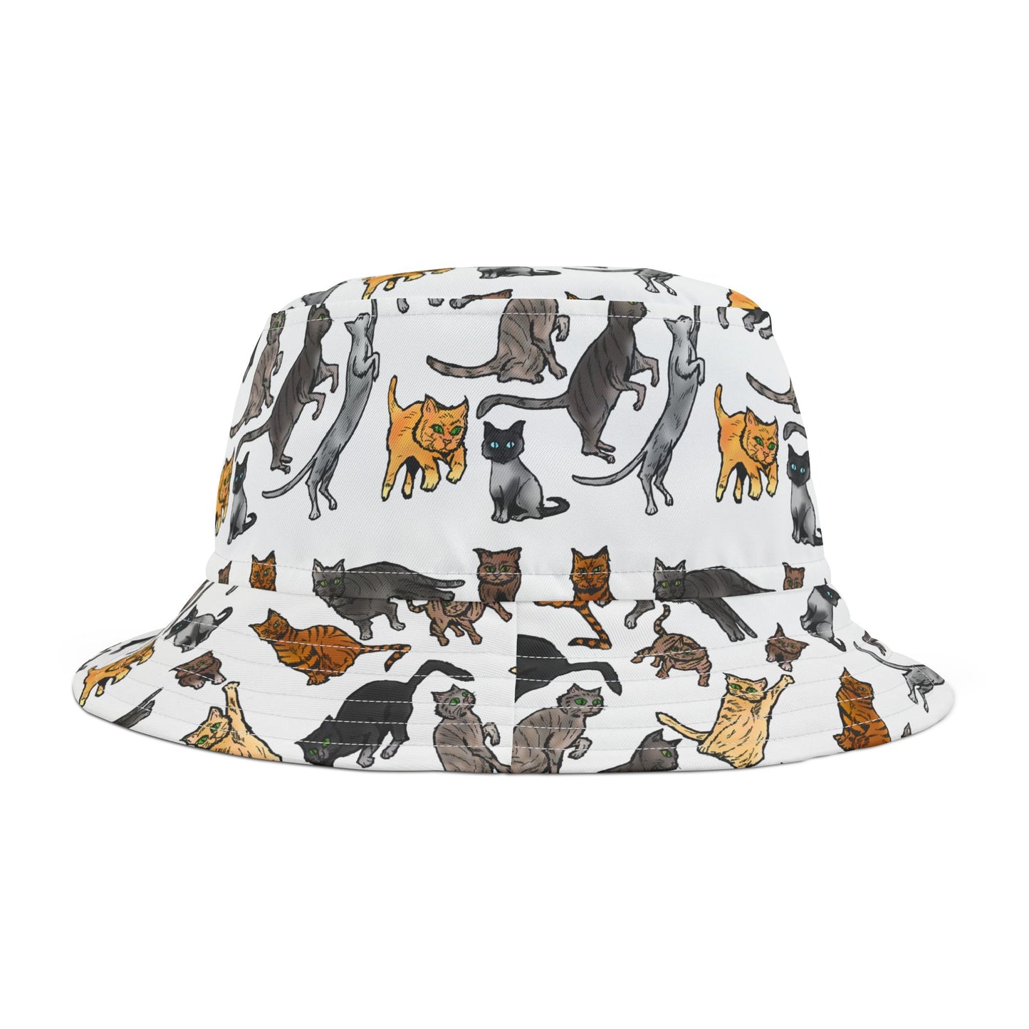 Cat Pattern Bucket Hat — All-Over Print Cute Cat Illustration Accessory
