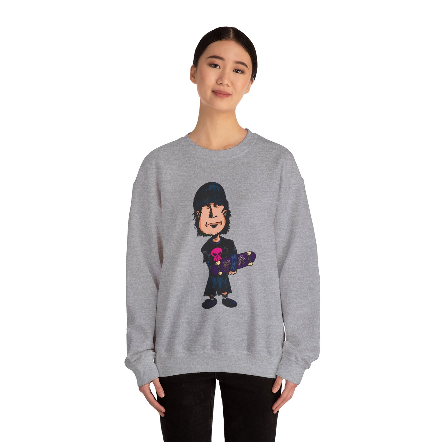 Rude Skater Dude - Skate Punk - Cartoon Skater Crewneck Sweatshirt – Cute Skateboarder Graphic Pullover