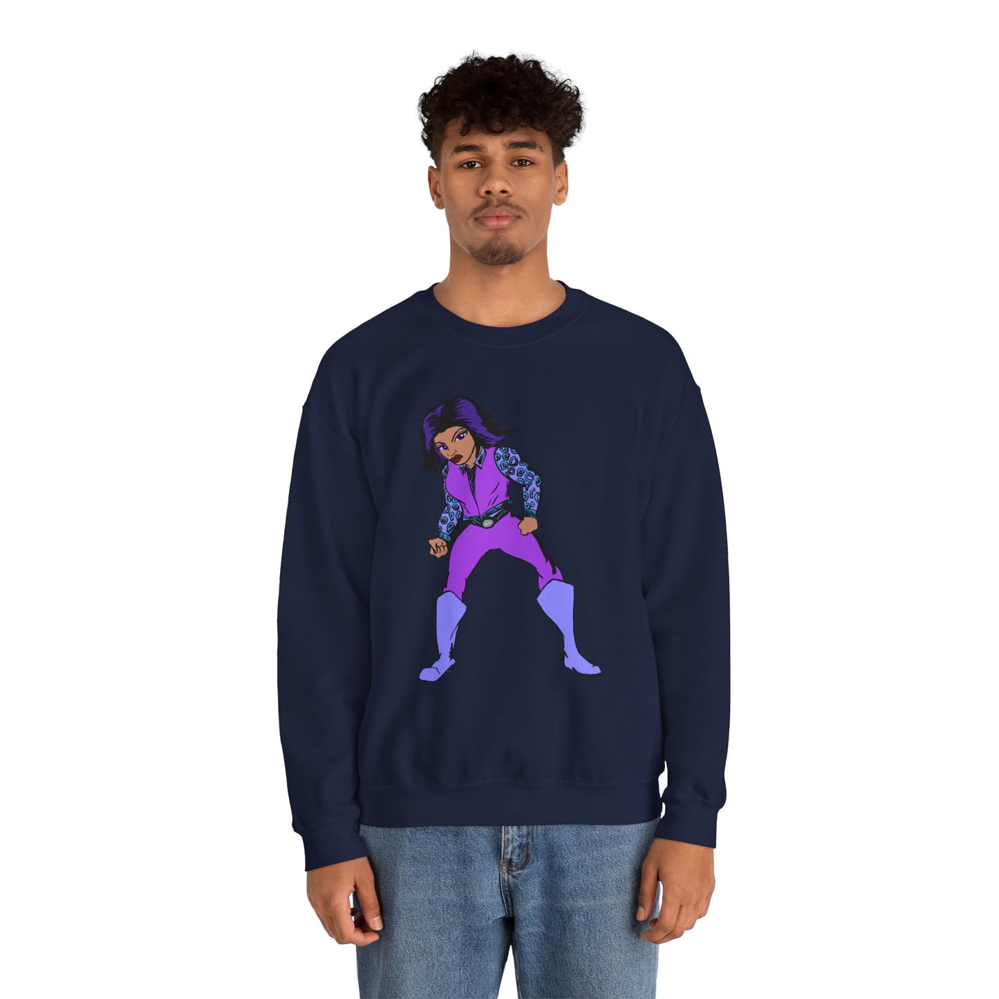 Vintage Retro Hero Crewneck Sweatshirt with Bold Graphic Design