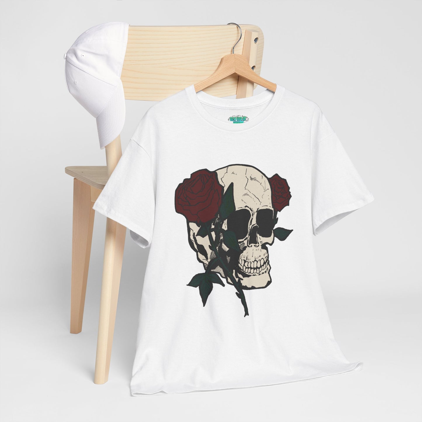Skull and Roses Unisex Heavy Cotton Tee - Edgy Graphic T-Shirt for Impactful Style