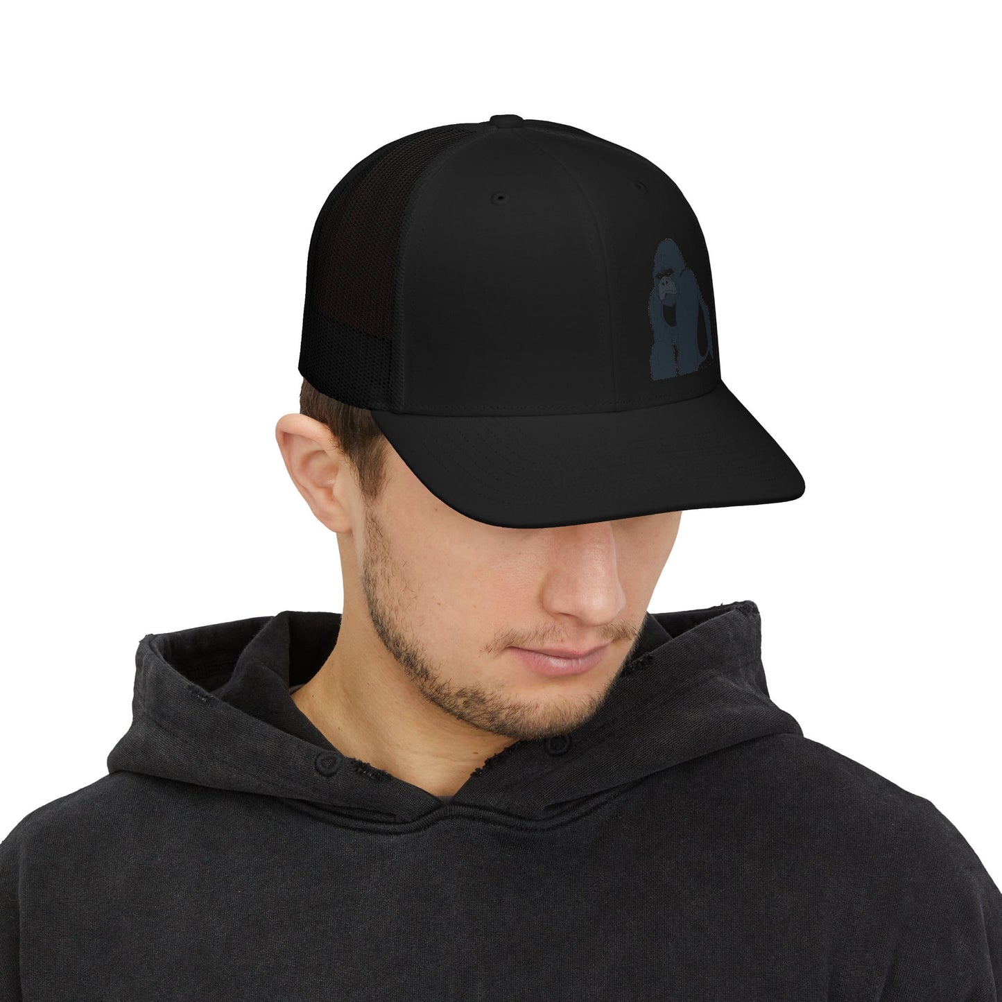 Gorilla Embroidered Snapback Trucker Cap — Casual Wildlife Hat for Outdoors & Everyday Wear