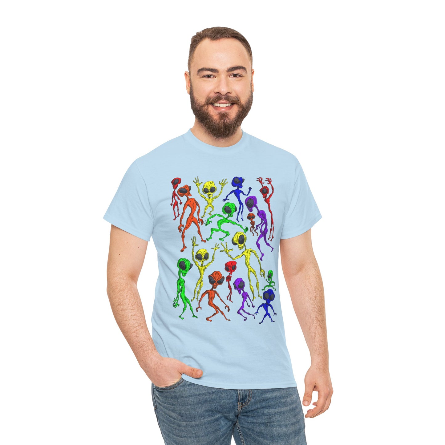 Rainbow Alien Dance Party Unisex Tee - Cosmic Sci-Fi Shirt
