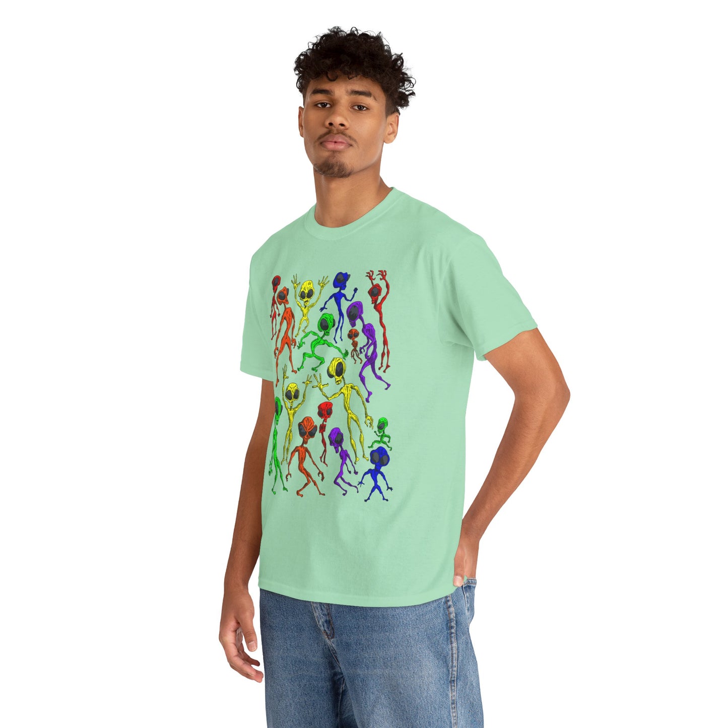 Rainbow Alien Dance Party Unisex Tee - Cosmic Sci-Fi Shirt