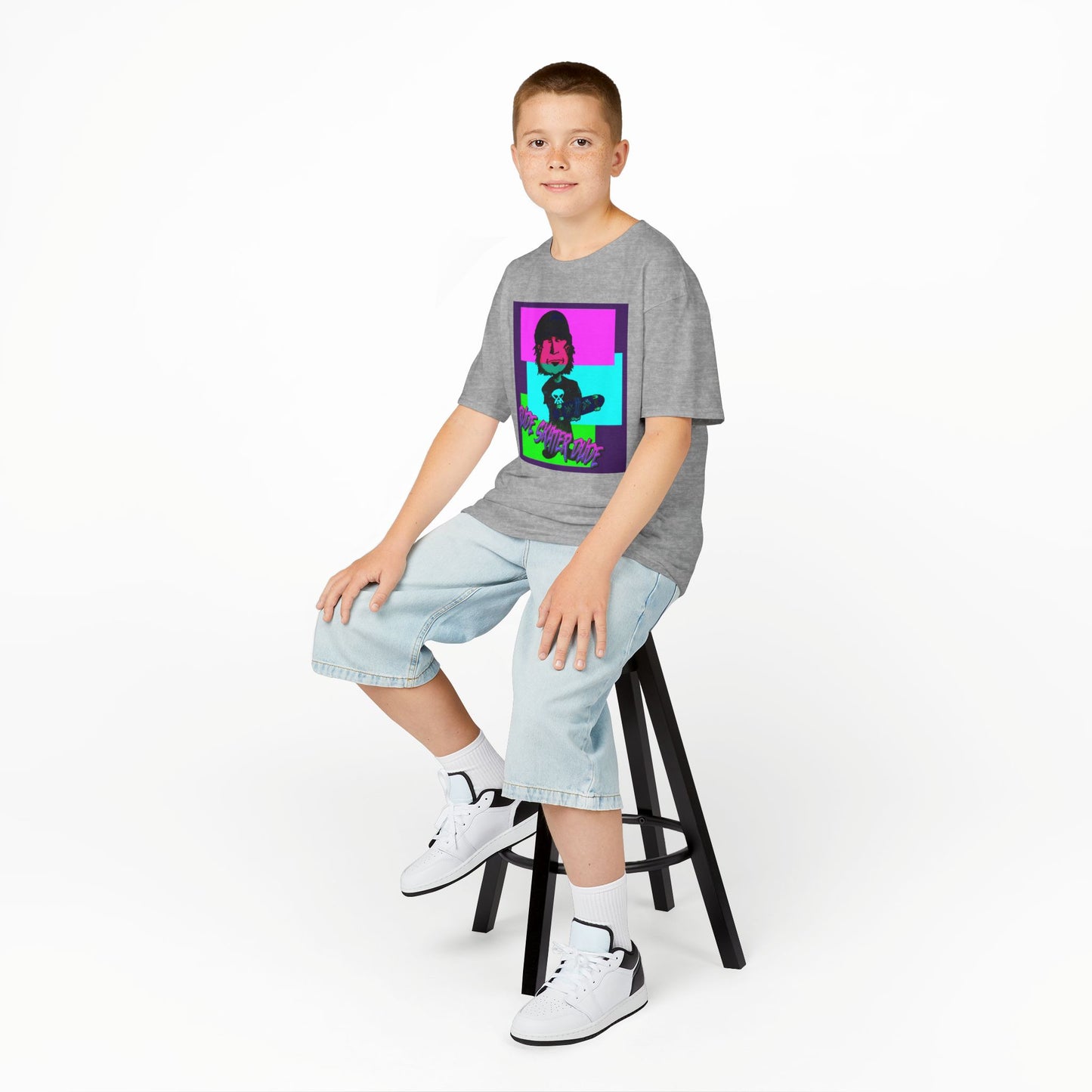 Kids Tee — Retro Neon Rude Skater Dude Kid Graphic T-Shirt