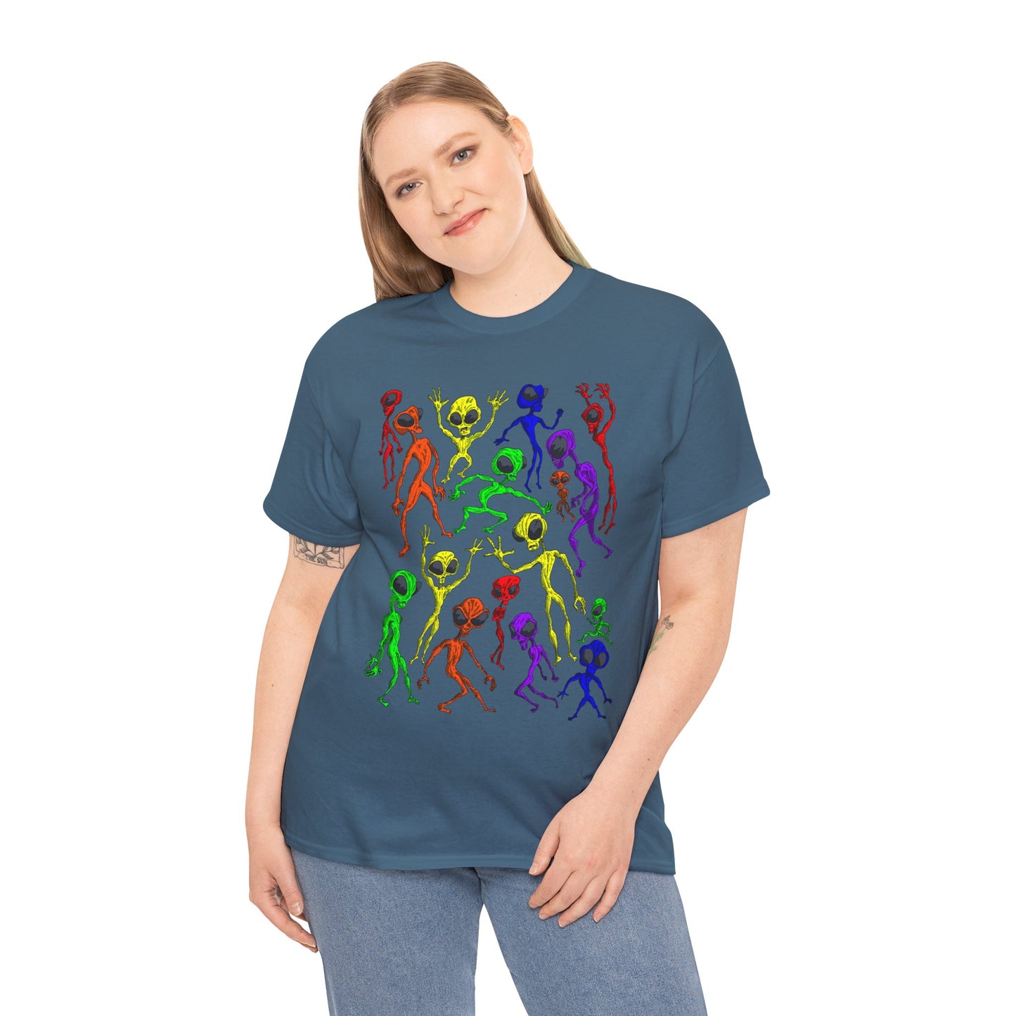 Rainbow Alien Dance Party Unisex Tee - Cosmic Sci-Fi Shirt