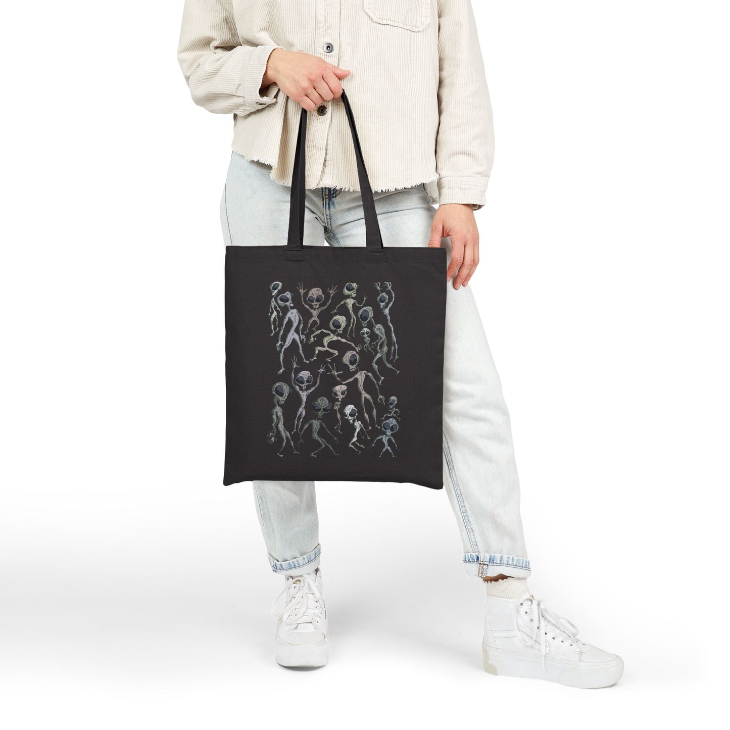 Alien Dance Party with Various Grays - Canvas Tote Bag — Abstract Dancing Seedling Art Tote
