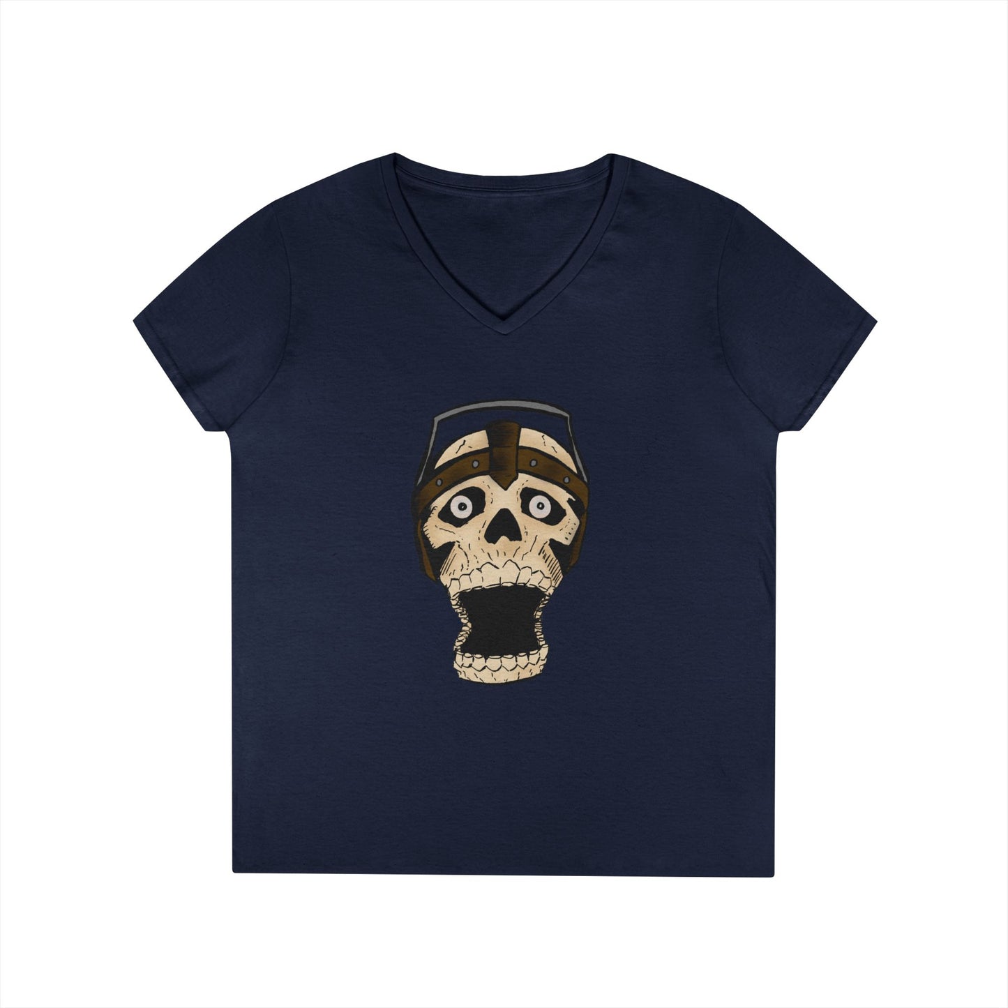Skull Design Ladies' V-Neck T-Shirt - Trendy & Edgy Graphic Tee