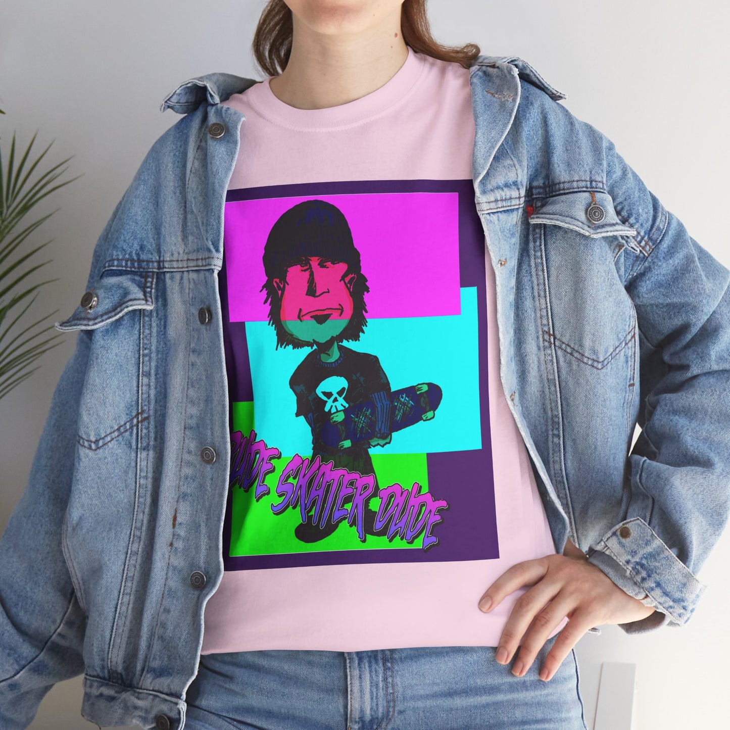 Retro Neon Skateboard Tee — "Rude Skater Dude" Graphic
